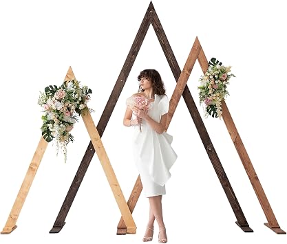 Wooden Arch for Wedding Boho Decor - Rustic Wedding Arbor Decor Ceremony Geometric Arches - Anniversary Natural Wood Backdrop Stand Sets Arched Frame Decoration Triangle