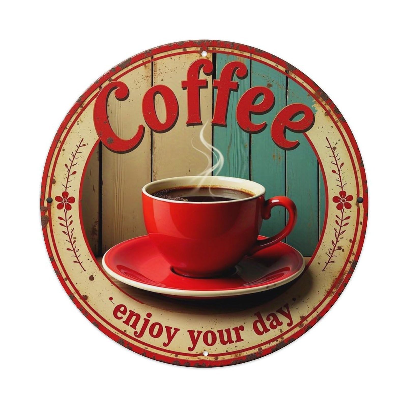 Coffee Cup Enjoy Your Day Tin Sign Metal Poster Vintage Metal Signs for Home Man Cave Bar Cafe Kitchen laundry room Wall Decorations 8x8 inches