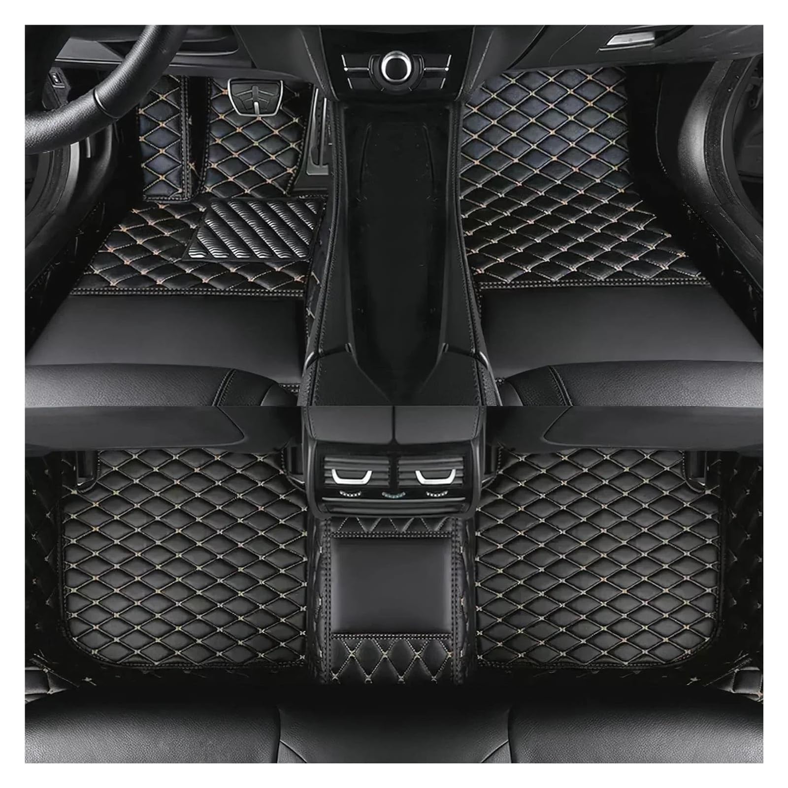 Tapis Sol Voiture Tapis Voiture Personnalisés pour Peugeot 5008 P74 7 Places 2025 2026 pour Hommes Femmes Accessoires D'intérieur(Black Gold)