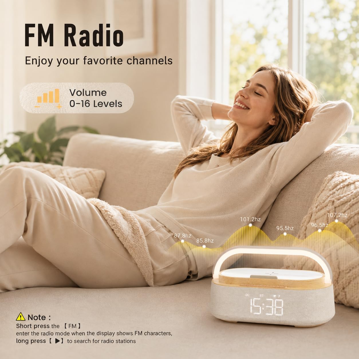 Digital Alarm Clock Bluetooth Speaker,Wireless Charger FM Radio,NightLight
