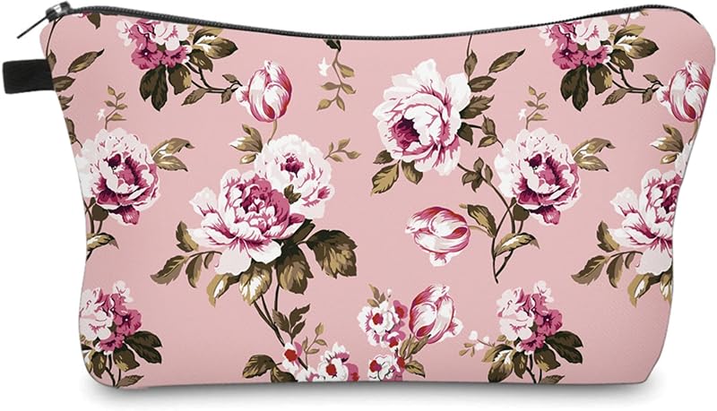 Necessaire de maquiagem Aiphamy Flores Rosa Blush com zíper