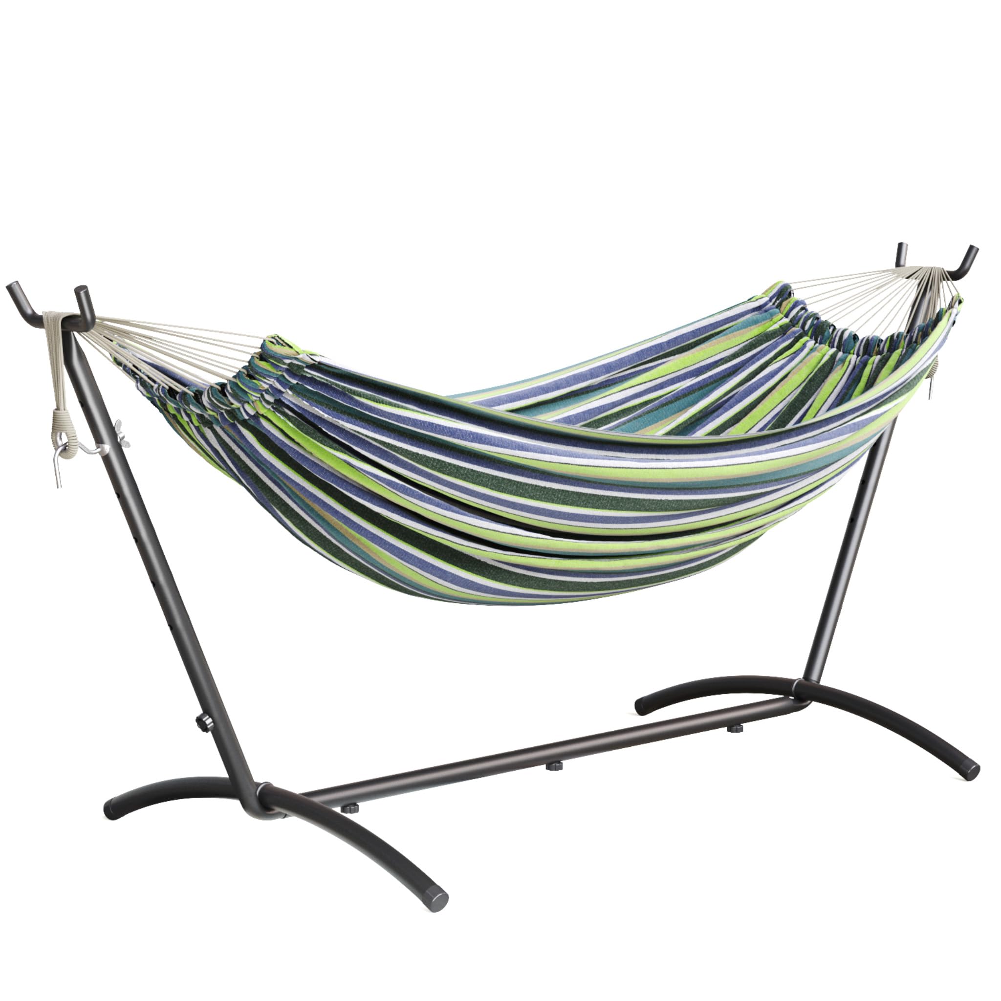 Mondeer Hammock with Stand Double Camping Outdoor Garden Fabric Hammock with Metal Frame with Carrying Bag and Accessories