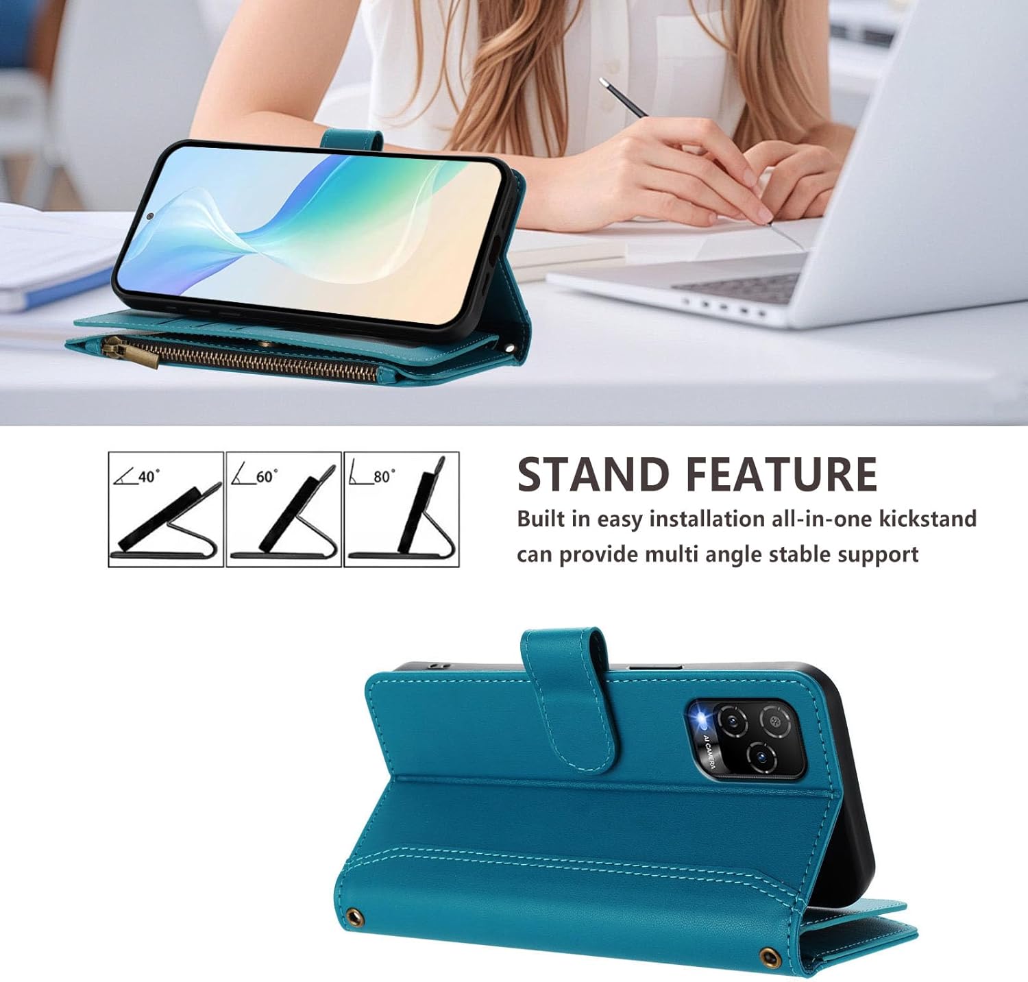for BLU View 5 Pro Phone Wallet Case Wallet with Screen Protecter [9 Card Slots] Leather Zipper Pocket Flip Kickstand Cell Phone Cover for Tracfone Blue View 5 Pro 5Pro B170D View5Pro Teal