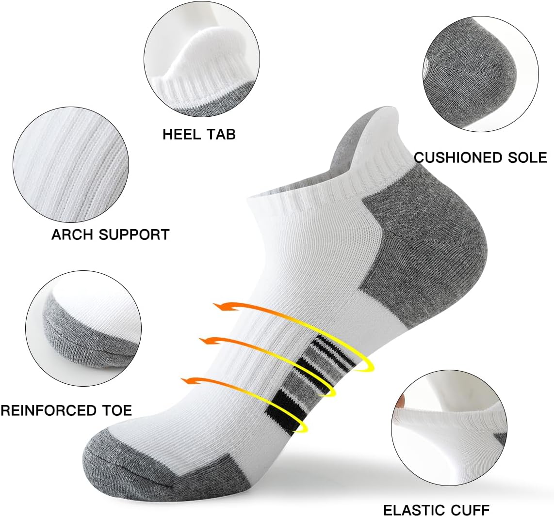 JOYNÉE 10 Pairs Mens Ankle Socks Athletic Running Socks with Tab Low Cut Socks for Men - Image 3