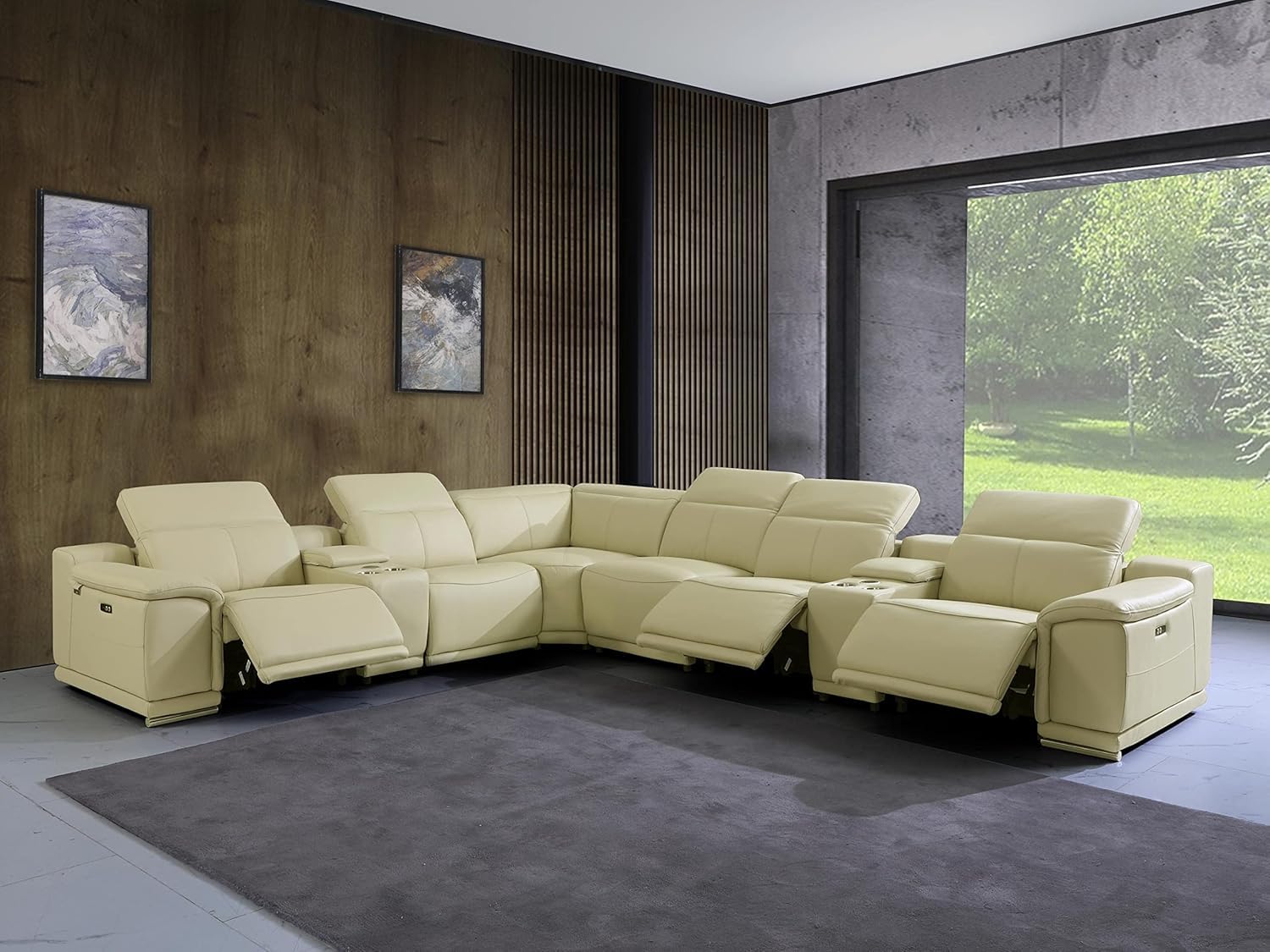 Blackjack Furniture Venice 8 Piece Top Grain Italian Leather Sectional Sofa with 3-Power Recliners, Adjustable Headrest, Lumbar Support, USB &amp; Wireless Charger, Large Storage, 2 Consoles, Fire Orange