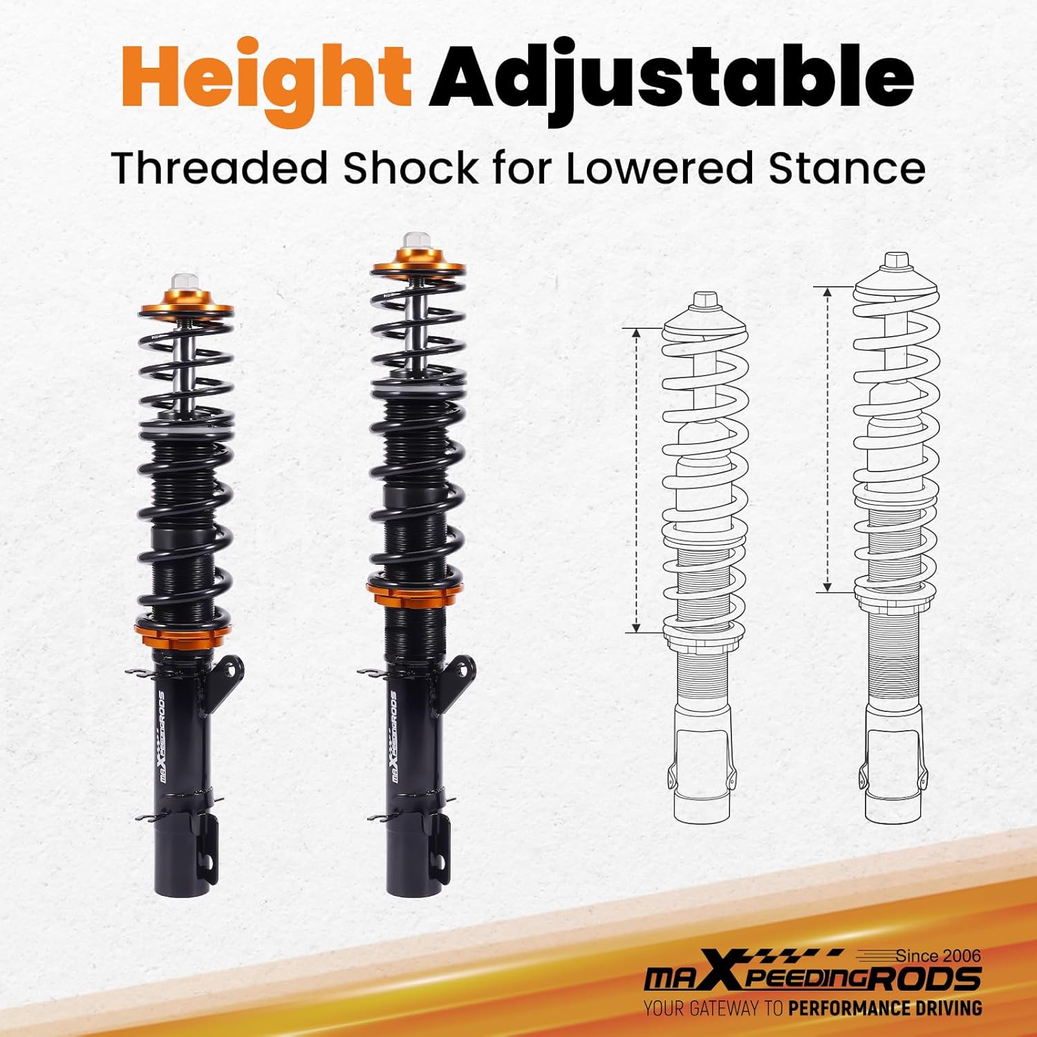 maXpeedingrods Coilovers for VW Golf MK4 FWD 1997-2007, for VW Beetle FWD 1998-2010, for VW Jetta MK4 1999-2005, Height Adjustable CoiloversSuspension Kits, Upgraded Series Lowering Kit, Black