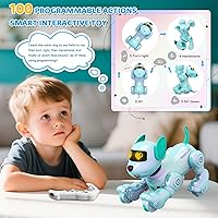 Vista 5 de VATOS Nuevo Robot Perro Inteligente con Control Remoto para Niños, 17 Funciones Interactivas Divertidas Inteligente Programable Cachorro Robótico