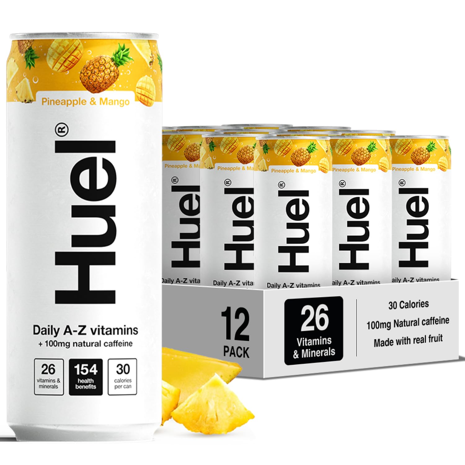Daily A-Z Vitamins Energy Drink, 12 x 330ml Cans, Pineapple & Mango Sparkling Multivitamin Energy Drink, Fizzy Drinks Made with Real Fruit, Rich in Electrolytes, Low Calorie, Caffeine Boost
