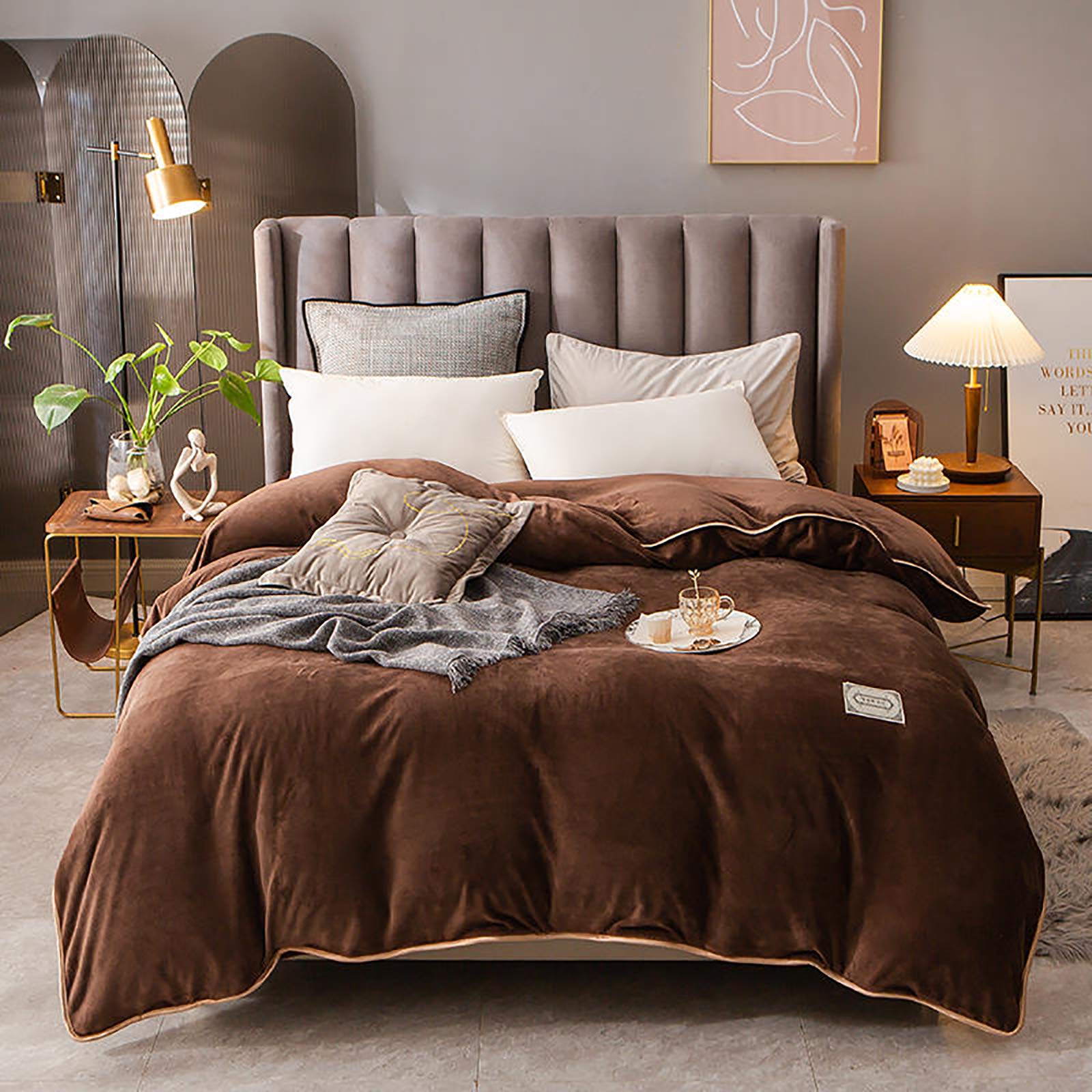 Couette en velours de cristal reversible 180x220cm couleur solide Po-B pour lit double