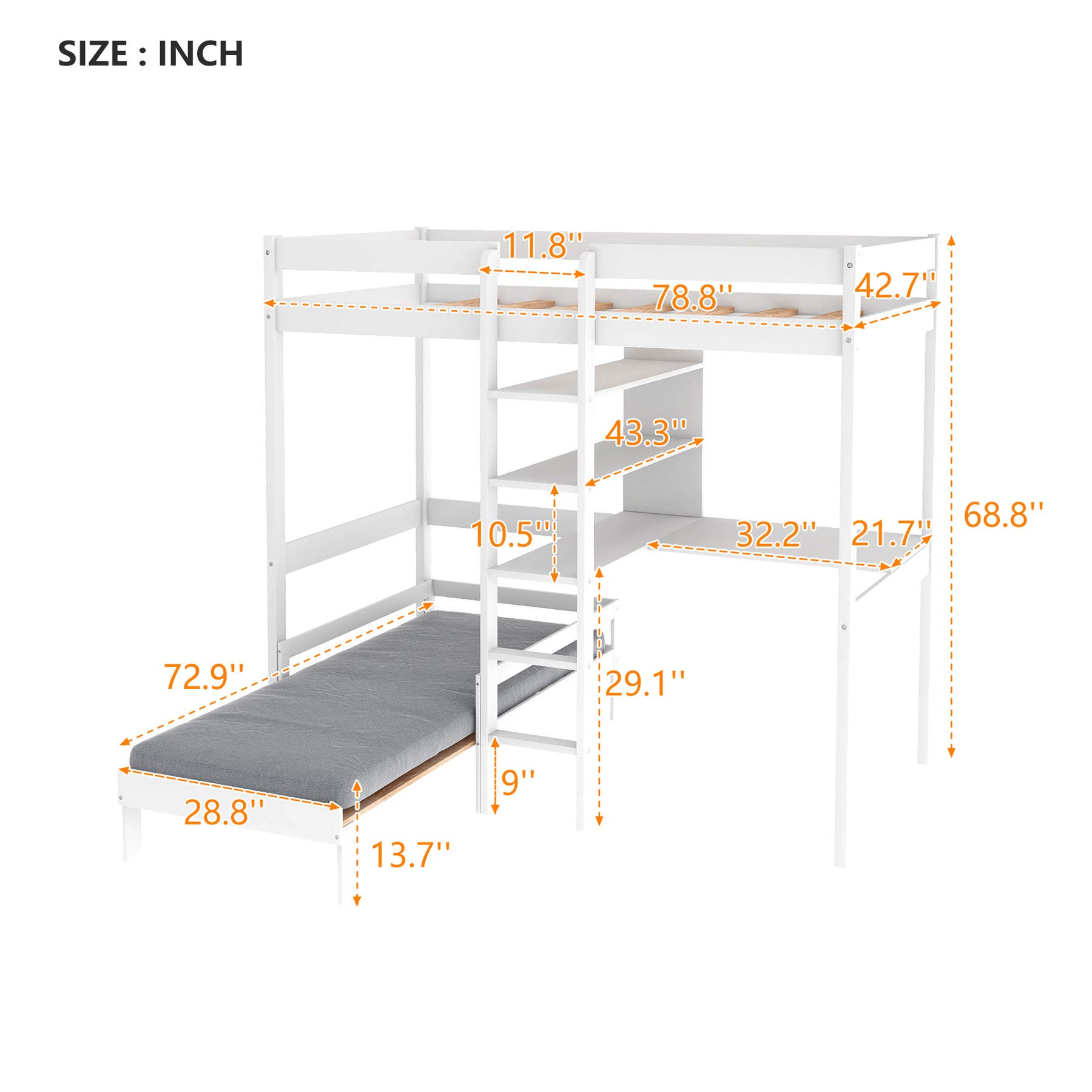 Buy Loft Bed with Desk, Bunk Bed with Desk and Shelves for Kids and