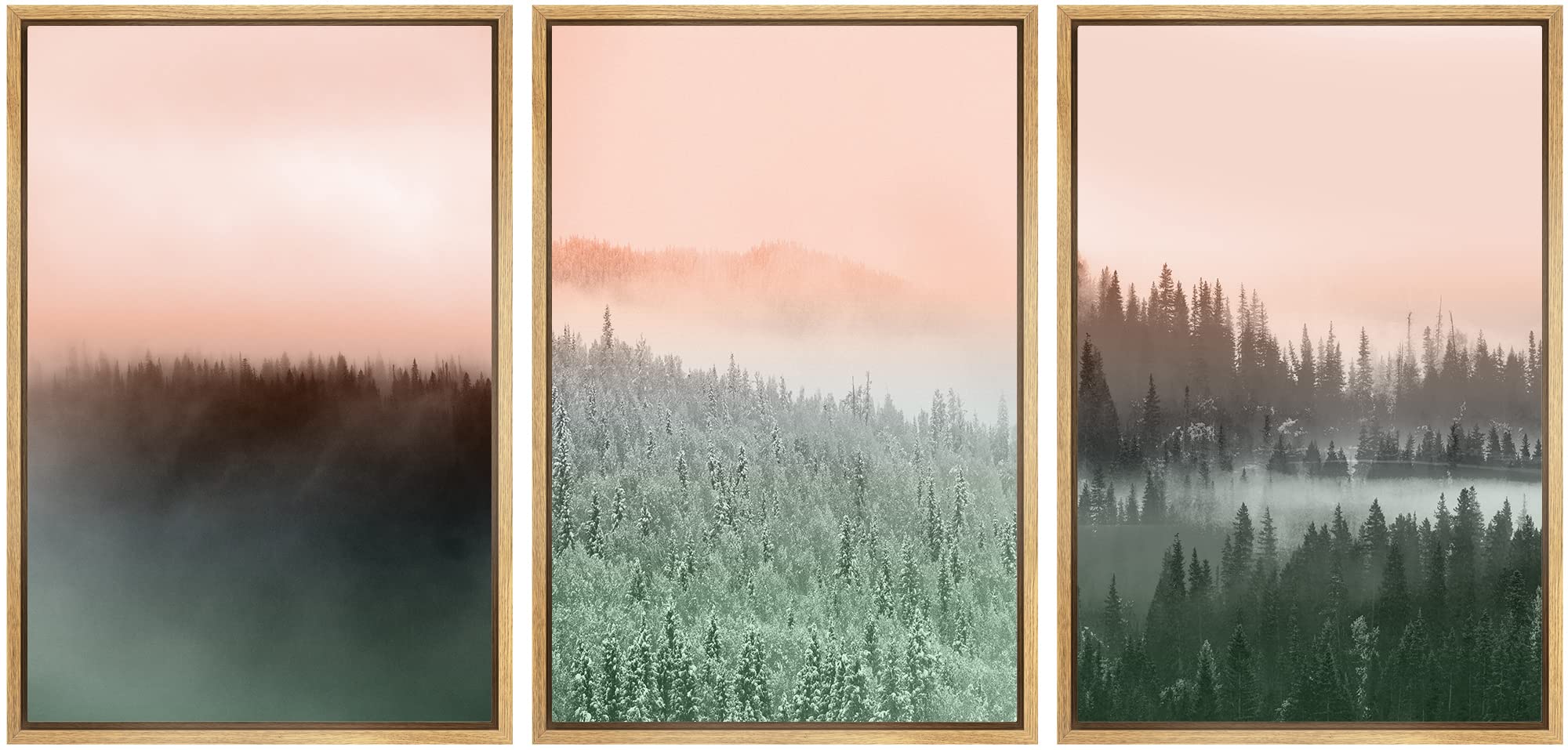 SIGNWIN Framed Canvas Print Wall Art Set Duotone Orange Green Mountain Forest Nature Wilderness Photography Modern Art Rustic Scenic Relax/Calm for Living Room, Bedroom, Office - 16"x24"x3 Natural