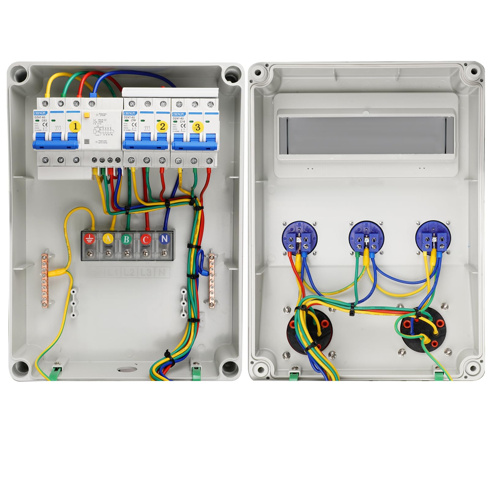 Distribuidor de Corriente para Construcción, Distribuidor de Pared para Obras con Disyuntor, 5P CEE Socket y Schuko Socket, Distribuidor de Consumo Eléctrico para Talleres y Fábricas