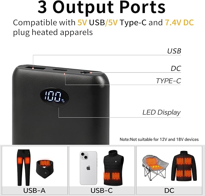 Power Bank para calefacción, 7.4V 10,000 mAh, tamaño de tarjeta miniatura 2