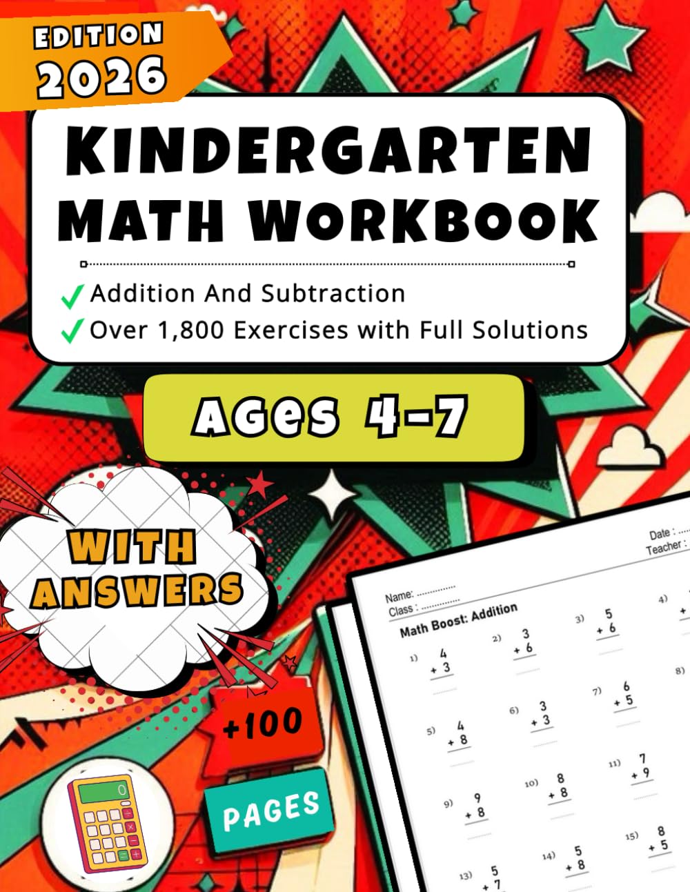 Math Workbook for Kindergarten: Addition And Subtraction – Over 1000 Exercises with Full Solutions
