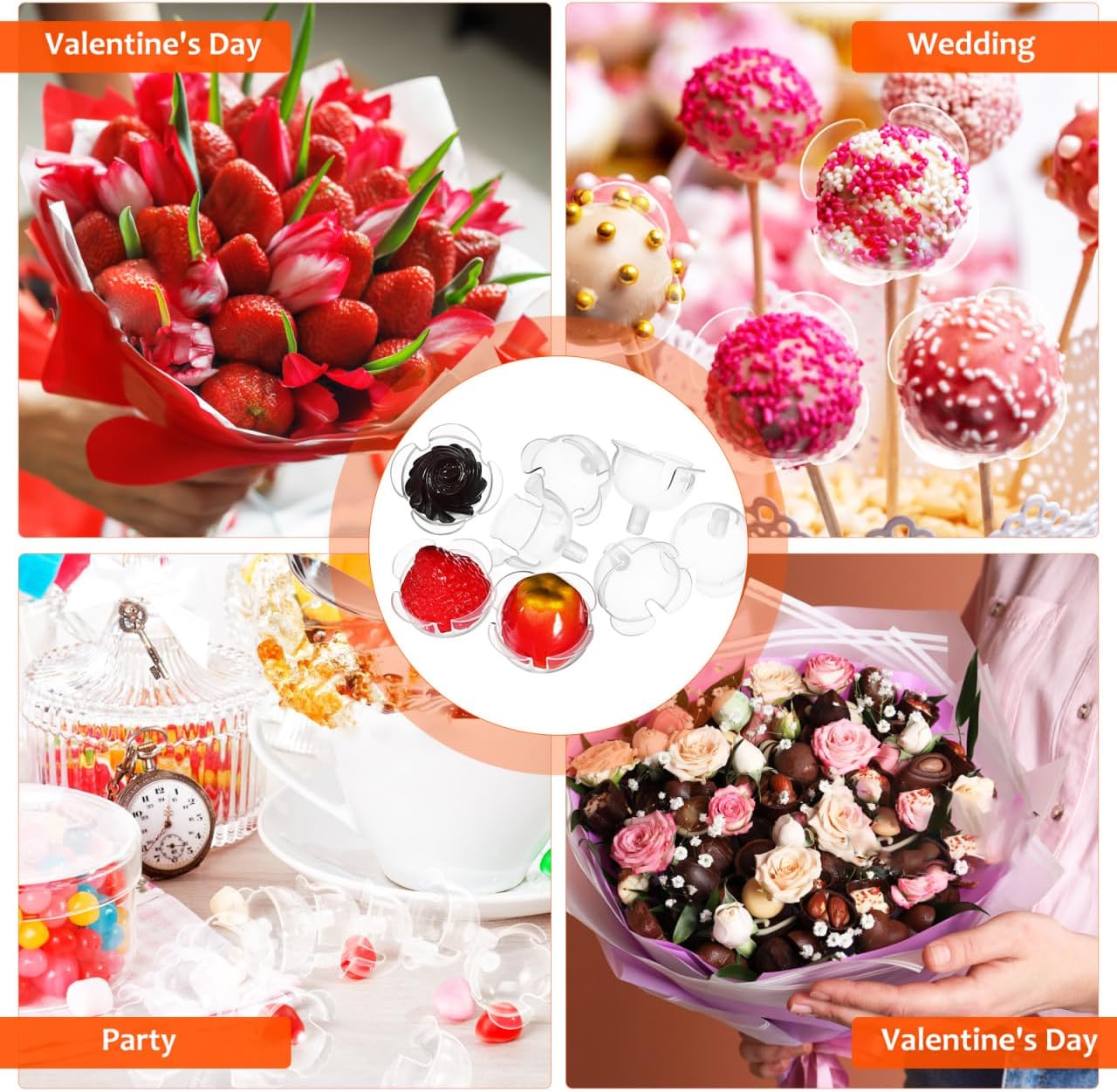 HAKIDZEL Clear Chocolate Flower Holders 100Pcs Candy Bouquet Plastic Base for DIY Chocolate Ball Cake Decoration Party Supplies