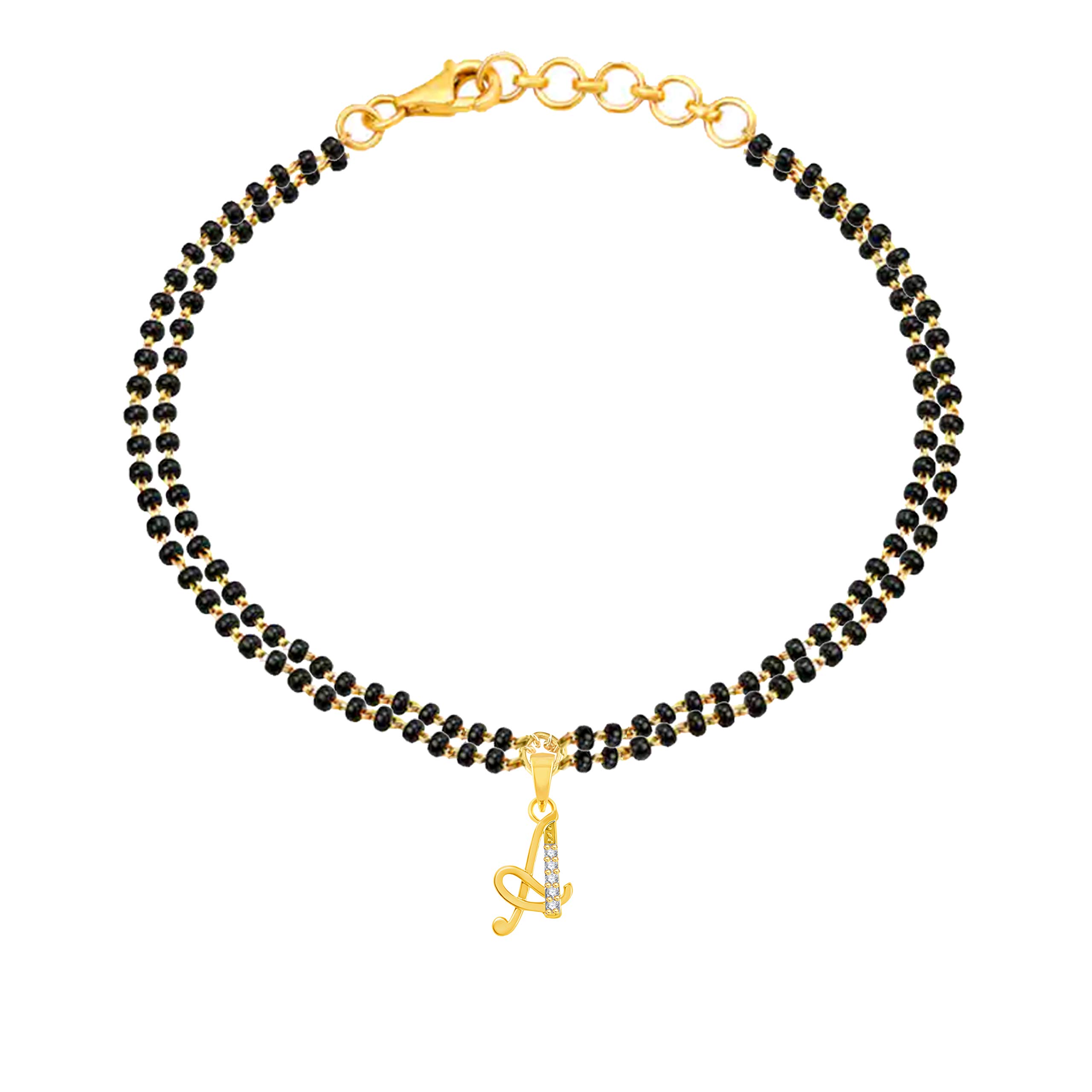 VSHINE A Alphabet Bracelet 8 inch Black Beads Chains Gold Plated for Women & Girl-VSBR1019G (B099S632WZ) Amazon Price History, Amazon Price Tracker