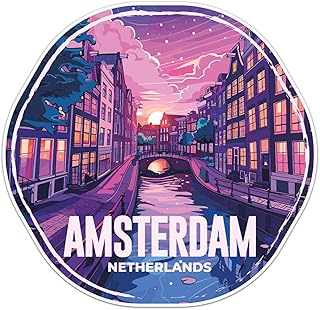 Netherlands Amsterdam City Sticker - Waterproof Vinyl Decal for Car Bumper, Water Bottle Laptop Luggage Bike Phone Cases Wall Window, Sticker - 5'' Longer Side