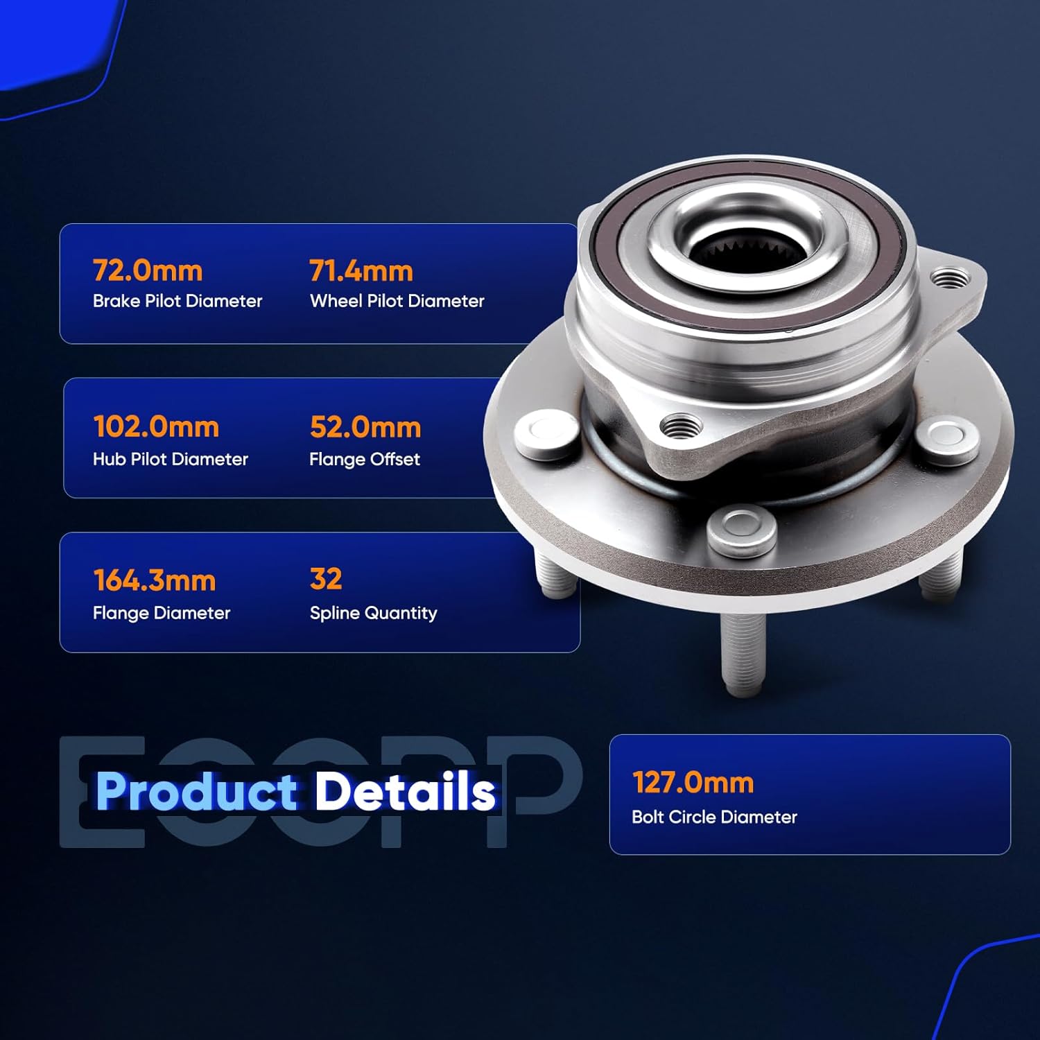 ECCPP Replacement for Wheel Bearing and Hub Assembly for Durango for Jeep Grand for Cherokee Professional Grade Wheel Hub Bearing (513324x2)