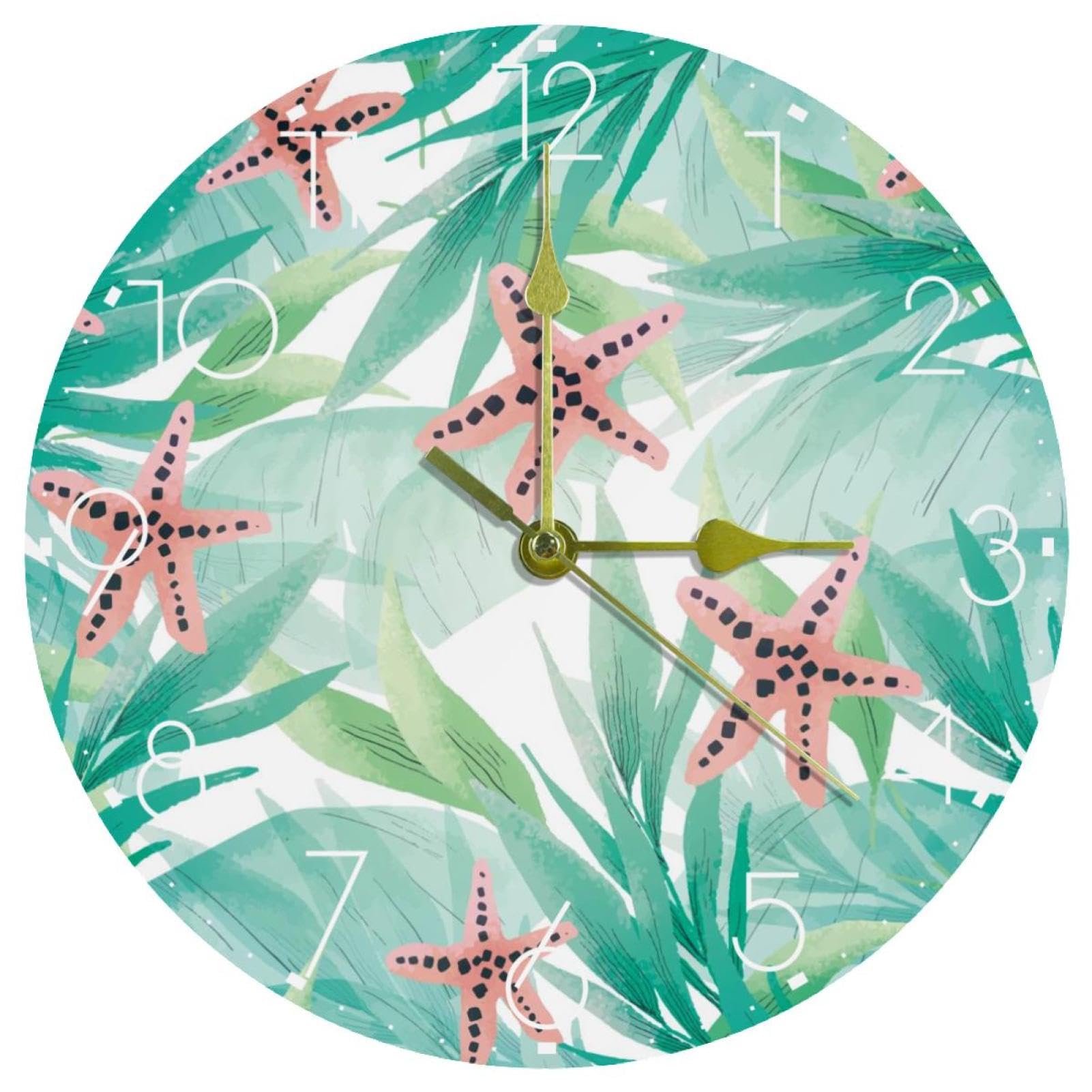 Horloge murale silencieuse pour chambre et salon au design d'été feuilles vertes tropicales