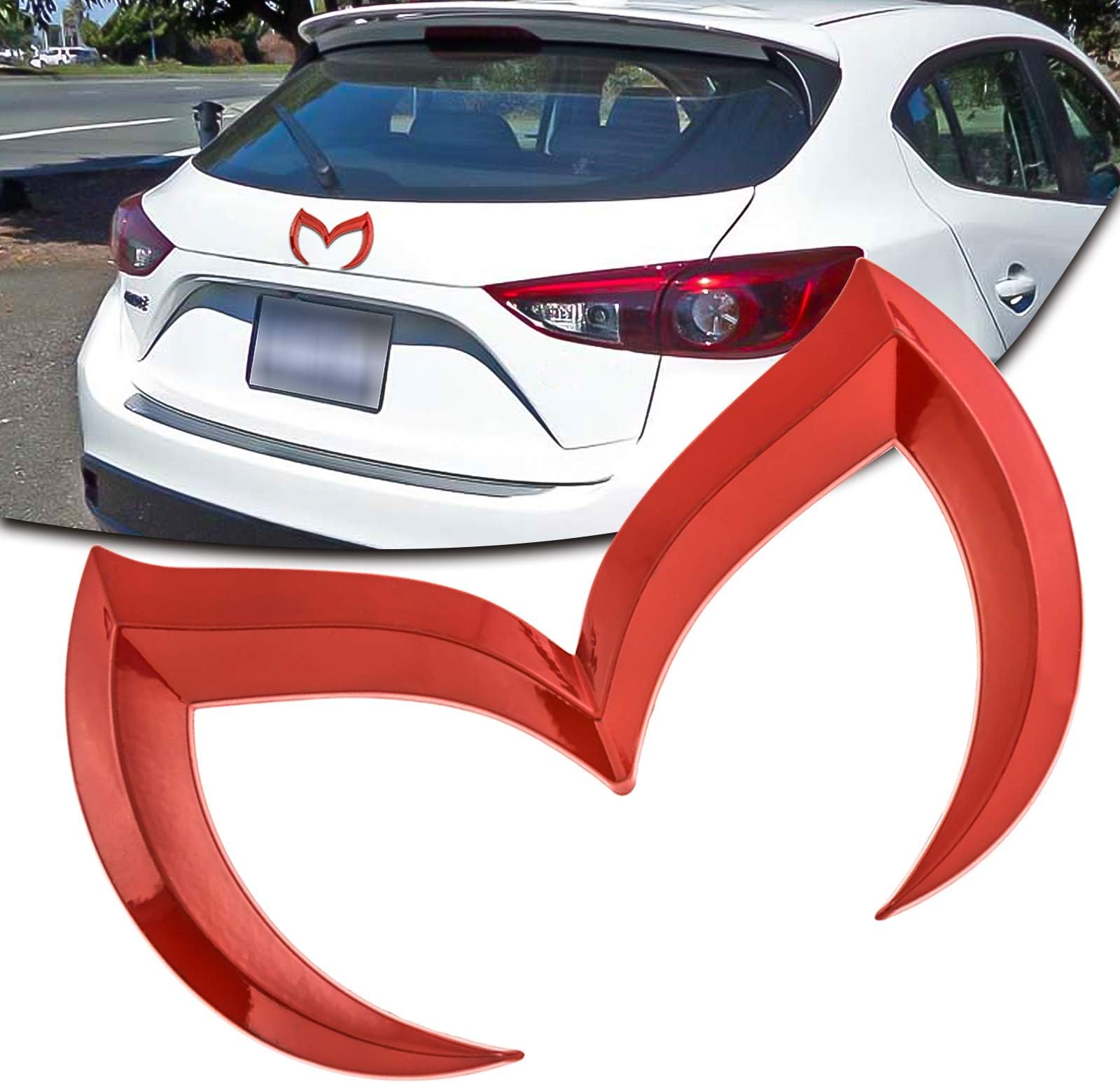 Rear Trunk Evil M Emblem Logo Decor Badge Decal, Compatible with Mazda 3 6 CX MX Miata (Red)