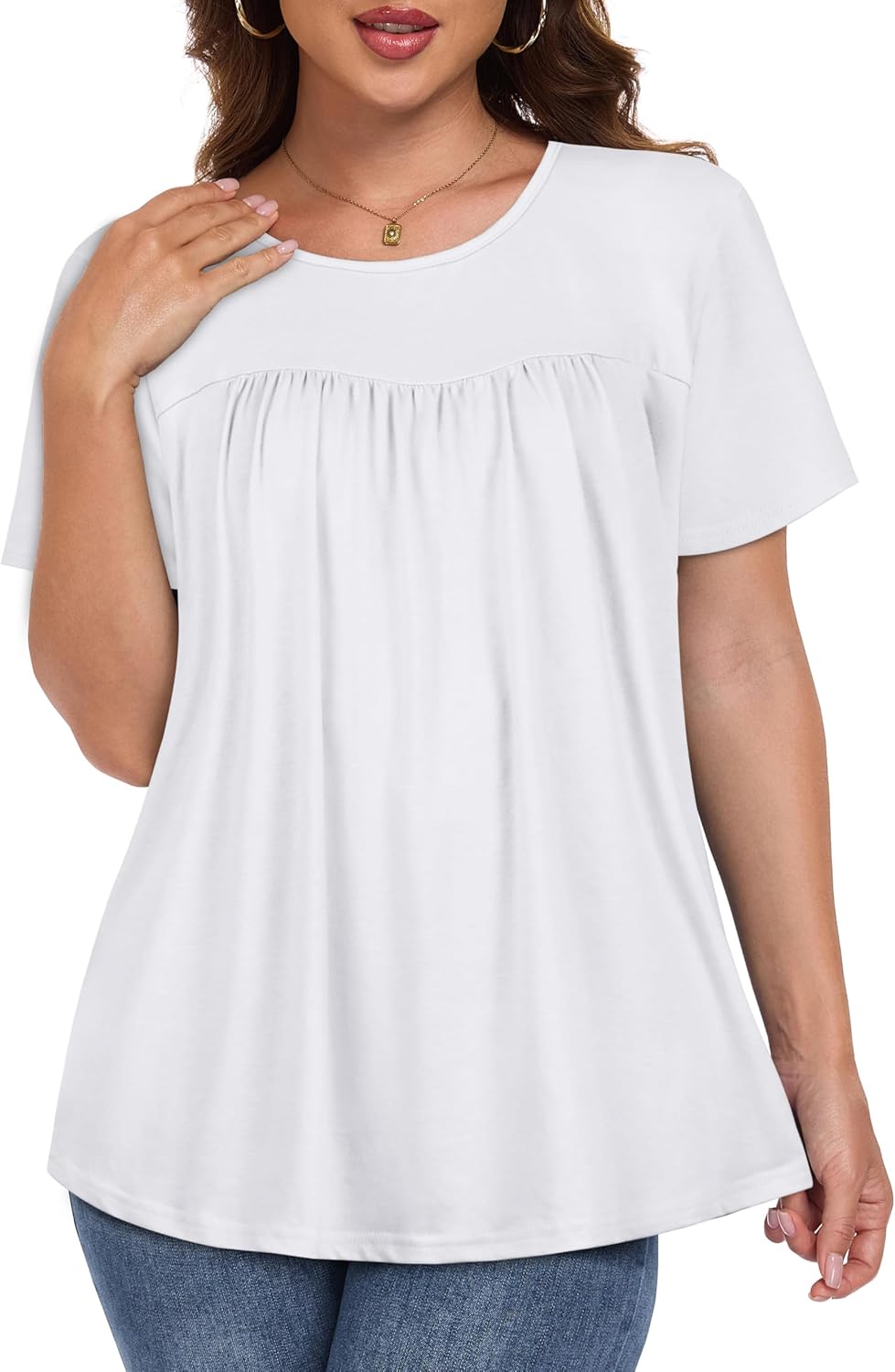 Womens T Shirts Short Sleeve Tops Casual Pleated Front Blouses Flowy Scooped Neck Summer Outfits - Image 7