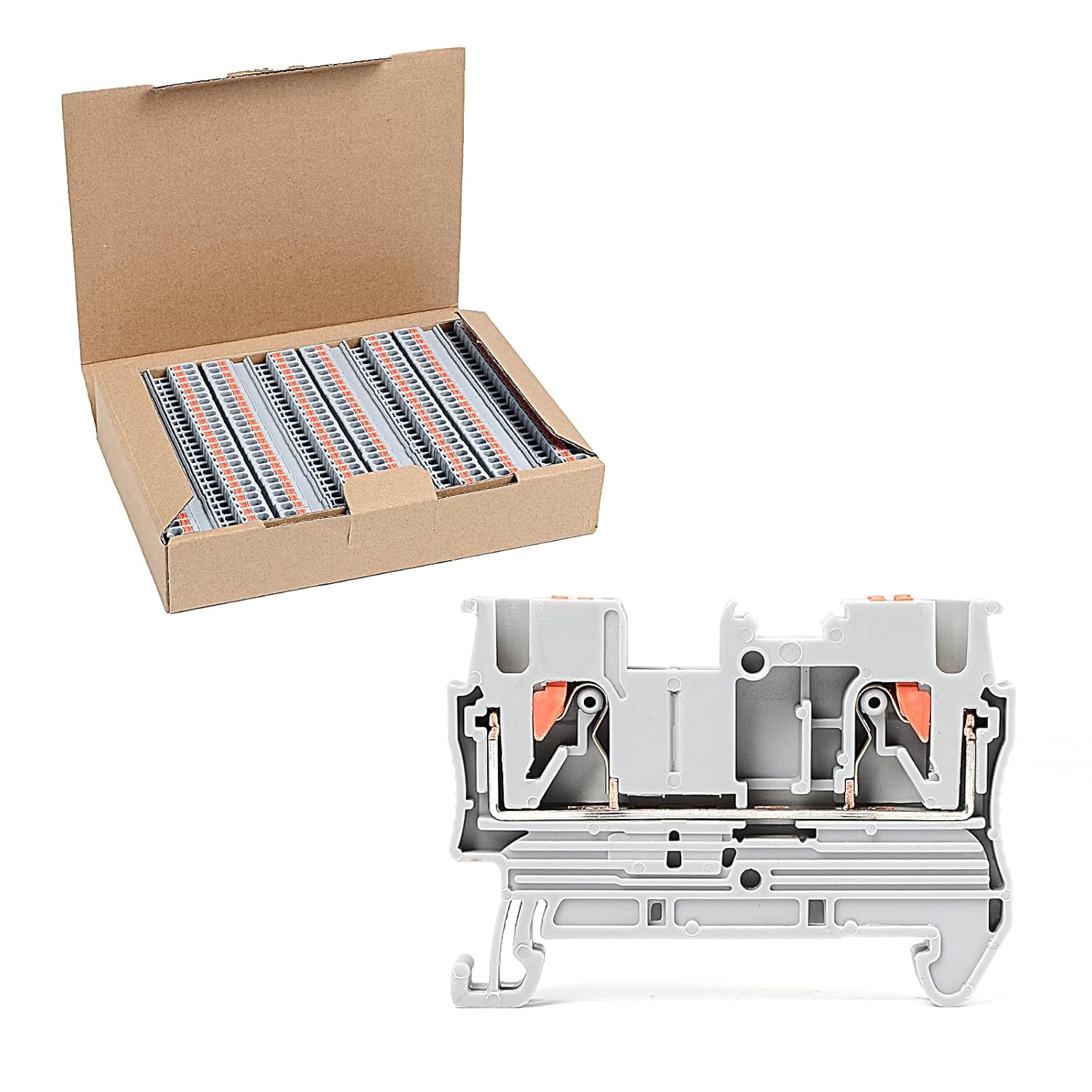 100Pcs PT2.5 Push-in Terminal Blocks, 2.5mm²Cable, DIN Rail Mounted Terminal Block, 800 V 32 A, Wire Spring Connection Push in Conductors Wire Connector, CE