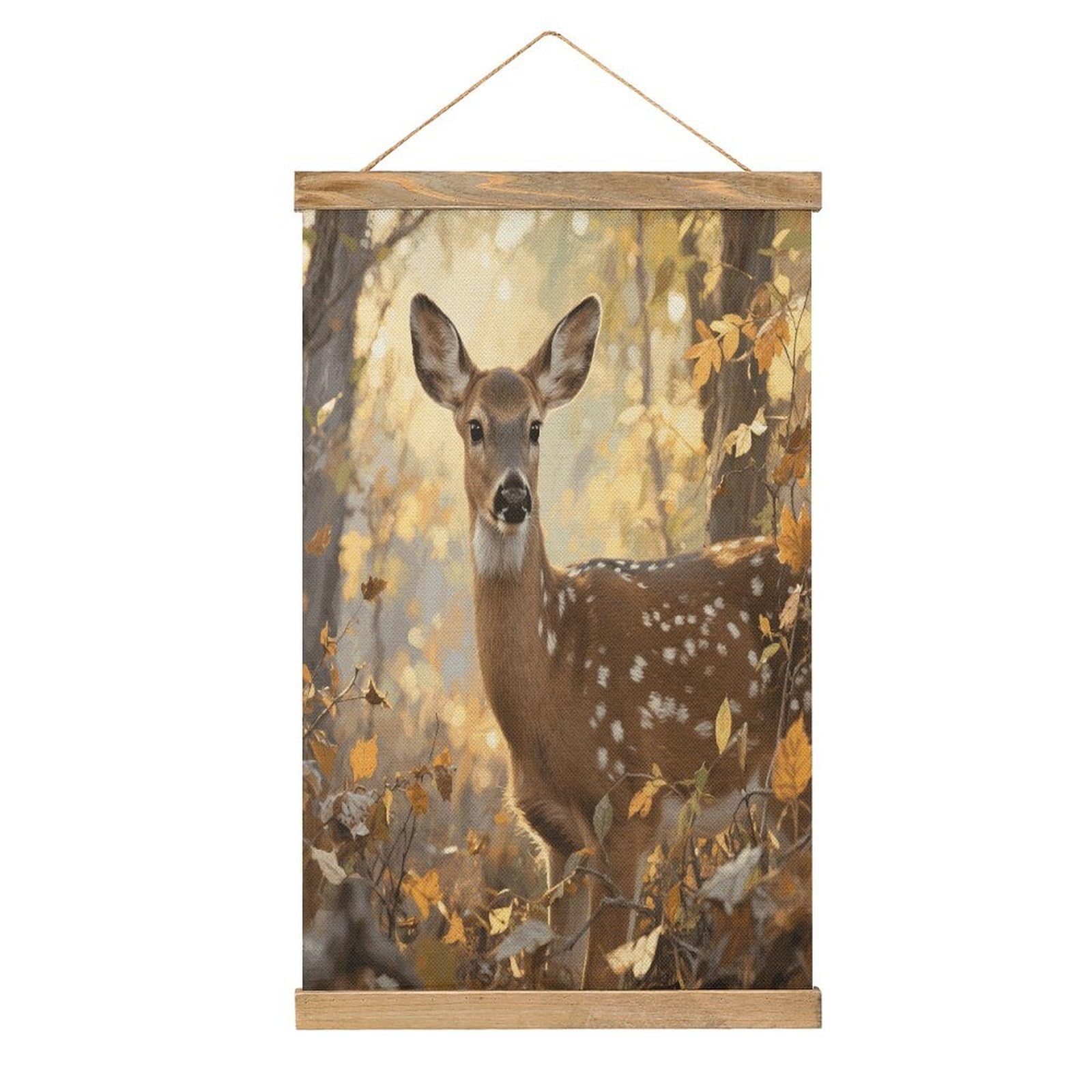 VstaDank Deer Camouflage Hunting Hanging Poster with Wooden Frame Modern Linen Hanging Painting Retro Style Wall Decor Art Painting for Living Room,Bedroom Decor Poster Frame 20.4x13.1inch