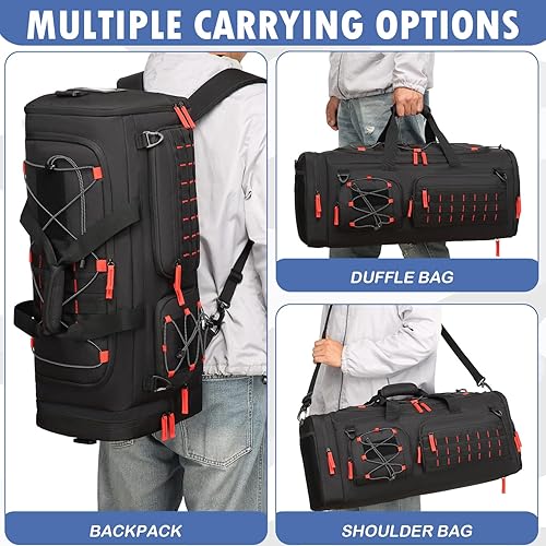 Miniatura 6 de Bolsa de gimnasio para hombres y mujeres con compartimento para zapatos y laptop, bolsa de viaje deportiva 3 en 1, Negro + rojo, Modas