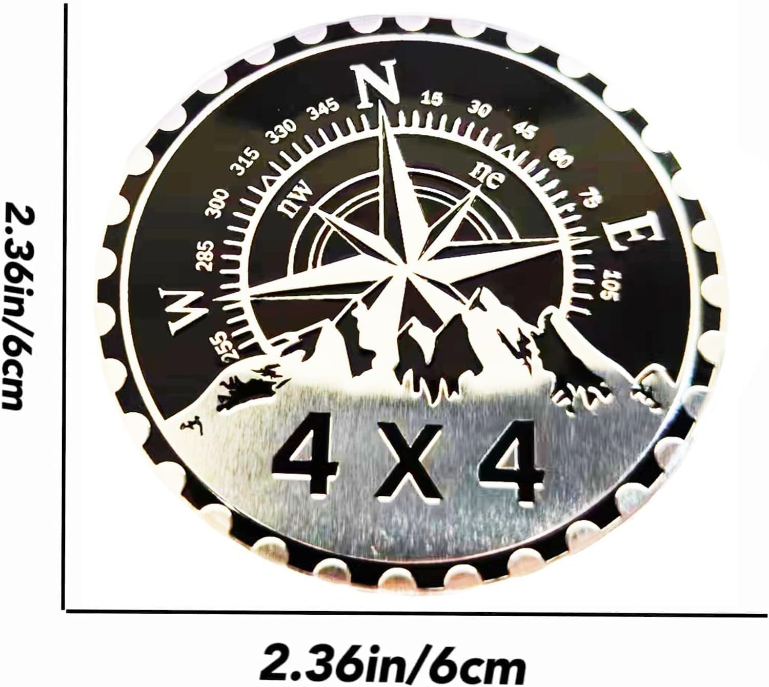 4 x 4 Metal Automotive Badge 3D Metal Car Emblems Emblems Round Emblem Decals Car Badge Decals Stickers Compatible with Vehicles Jeep Wrangler Vehicles Trucks SUV RV Decorations (W N E-Rated)