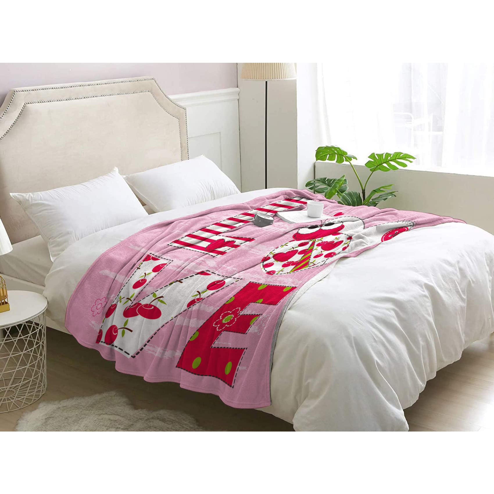 Plaid lit hiver BUKITA Amour en flanelle douce 220x240 pour lit 2 personnes