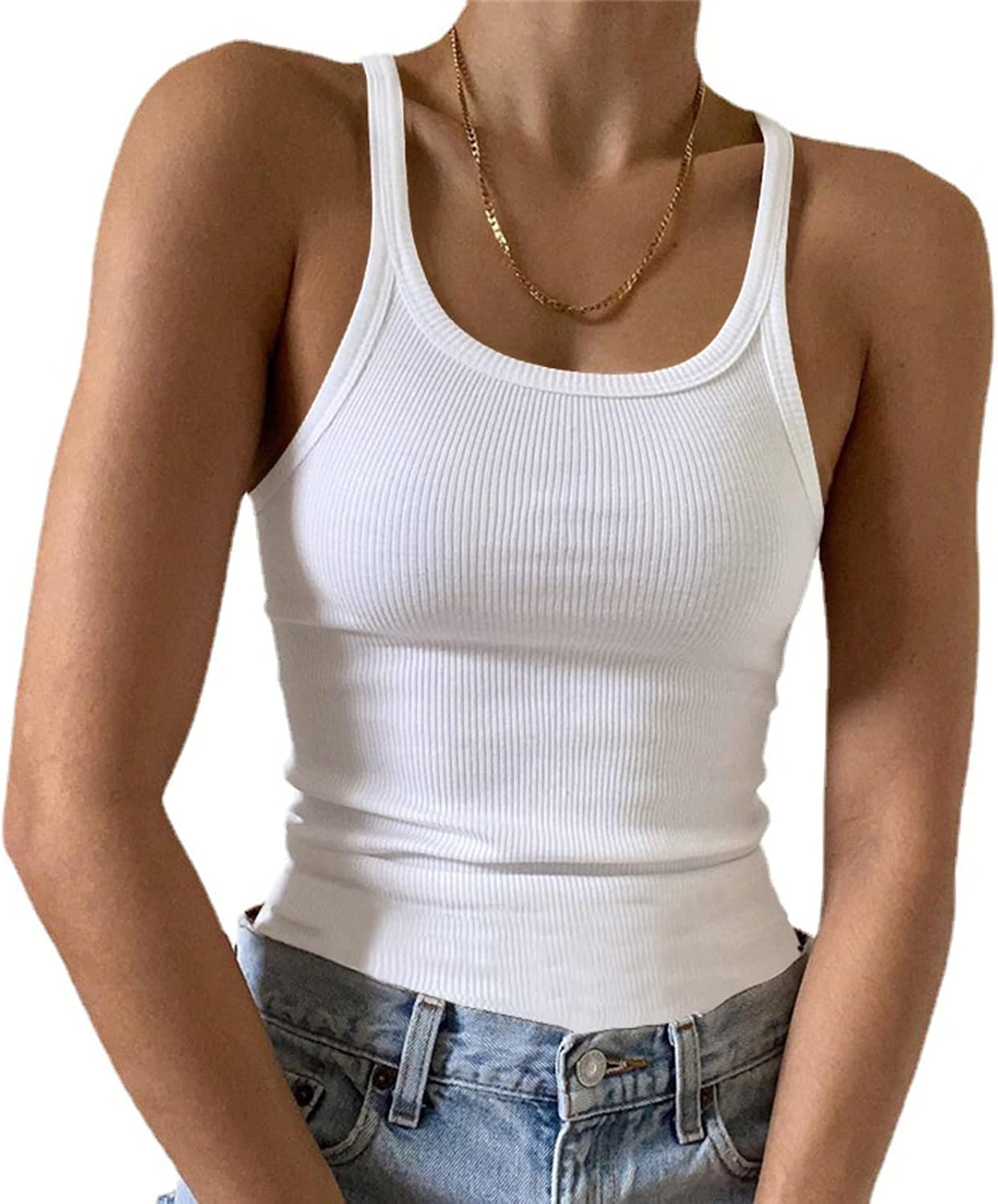 WAYMAKER Womens Summer Sleeveless Ribbed Tank Tops Scoop Neck Casual Slim Fit Cotton Knit Basic Camisole Tunic Shirts