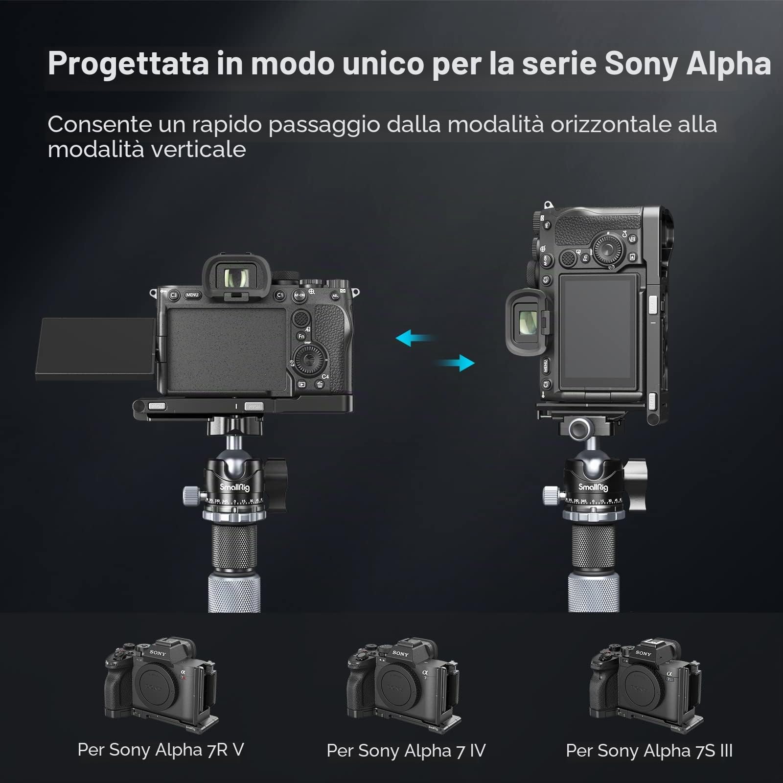SMALLRIG L Bracket Pieghevole per Sony A7 IV / A7S III / A7R V, Piastra Laterale Pieghevole per Arca-Swiss, Passaggio Rapido Tra Riprese Orizzontali e Verticali - 3984