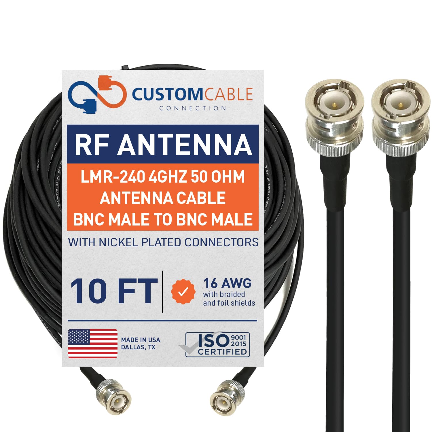 Custom Cable Connection 10 Foot BNC Male to BNC Male Times Microwave LMR-240 Ultraflex 4Ghz 50 Ohm Antenna Cable