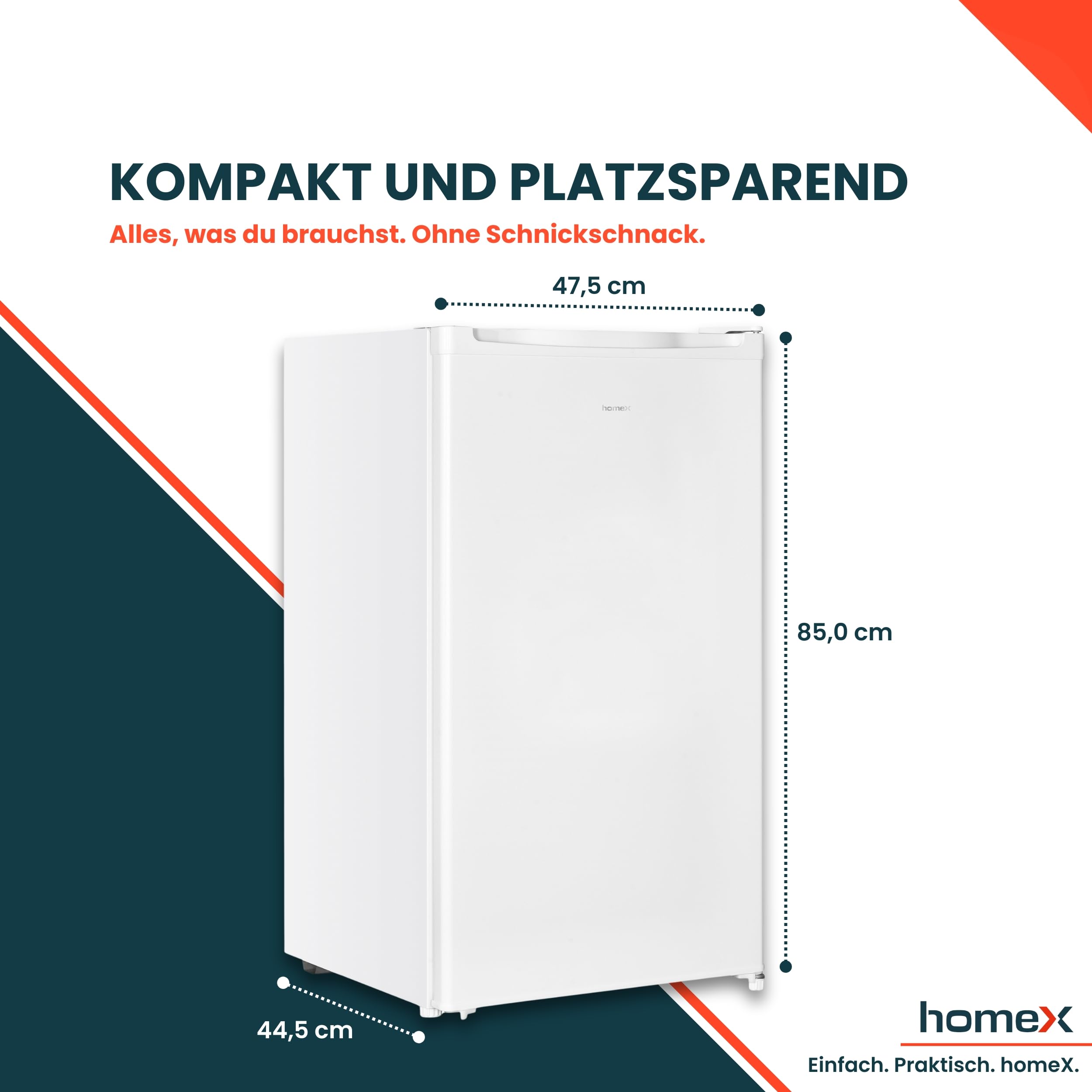homeX Kühlschrank ohne Gefrierfach, Vollraumkühlschrank klein 88L, freistehend, leise 39 dB, weiß CS1016-W