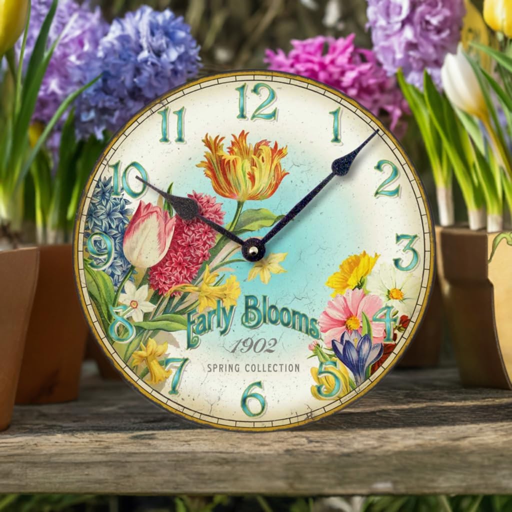 Item C8357 Vintage Style Floral Wall Clock (12 Inch Diameter)