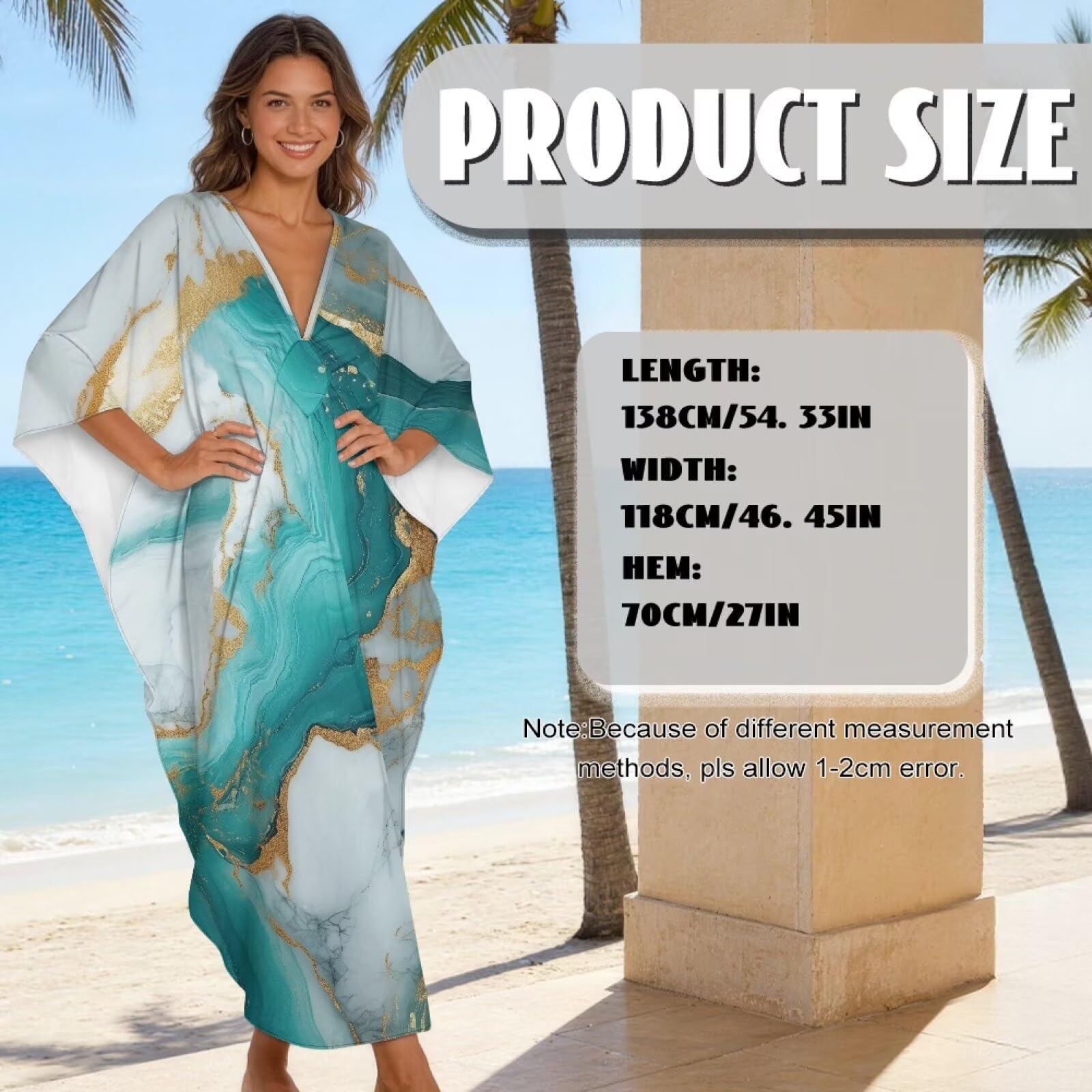 Xoenoiee Damska sukienka plażowa typu kaftan plus size dekolt w serek rękaw nietoperz strój kąpielowy okrycie zwiewna sukienka kaftan