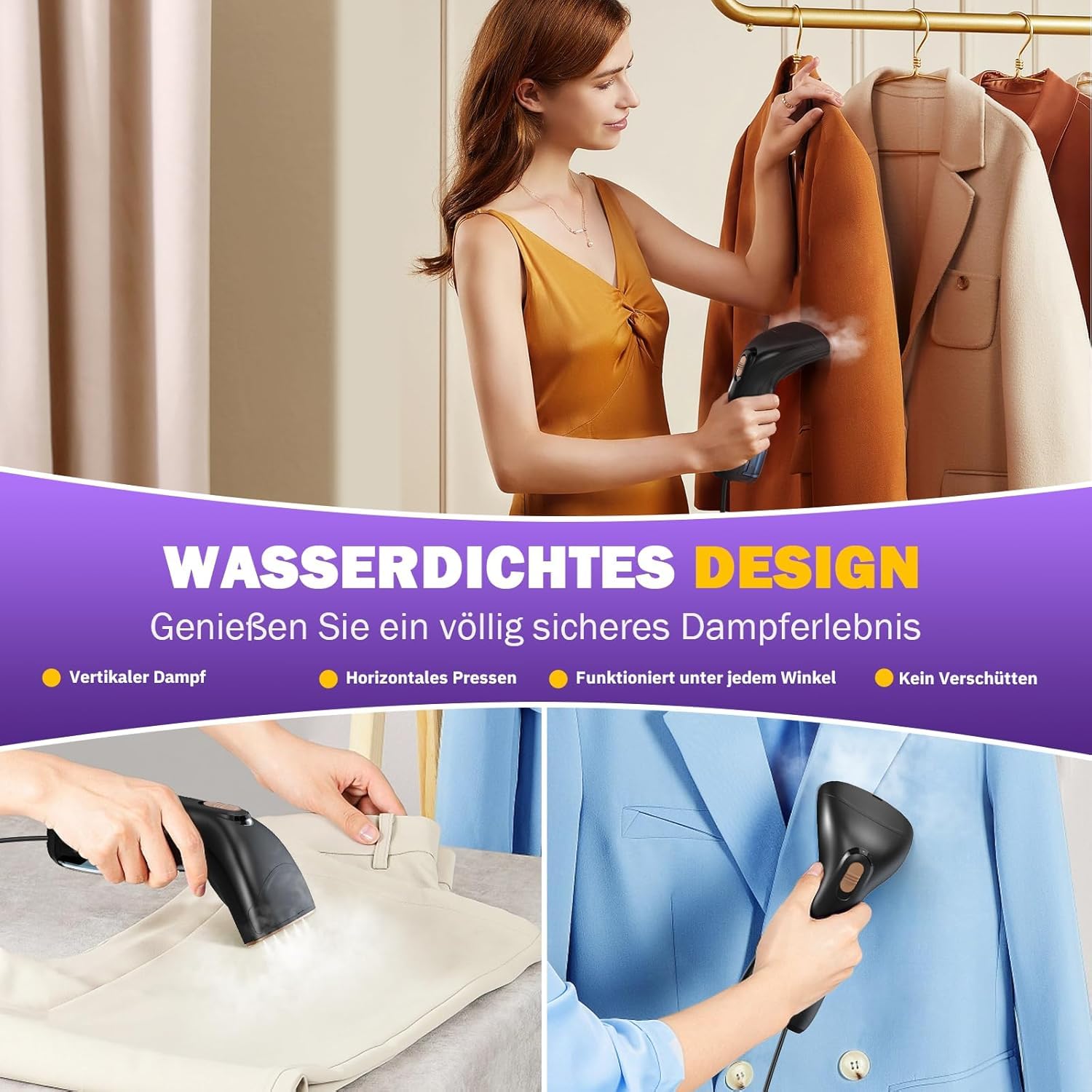 Rolipo Defroisseur Vapeur Vertical，Fer à Repasser Portable De Voyage Élimination Efficace Des Rides, Compacte Et Légère, Adaptée à La Maison, Aux Voyages Et Au Bureau, Noir