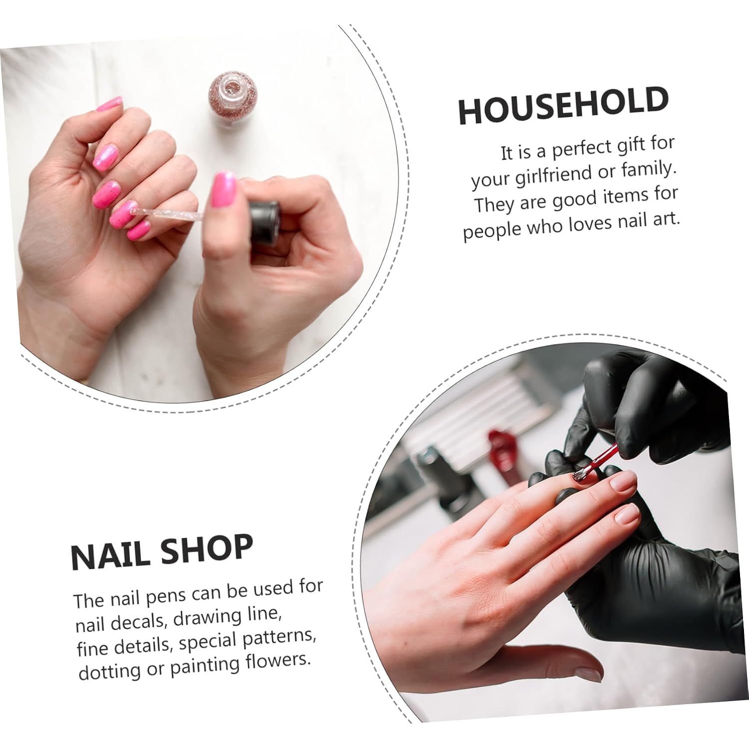 5 Pcs Dual-ended Nail Art Dotting Pen with Acrylic and Silicone Tips, Pink Manicure Brush Set for Salon and Home Nail Design