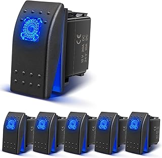 Anina 6PCS Rocker Switches 4Pin SPST 20A/12V 10A/24V ON/Off Set with Night Glow Sticker, Blue LED Light Waterproof Boat Marine Toggle Switch 2 Positions for Trucks Auto Motorcycle ATV UTV RV Camper