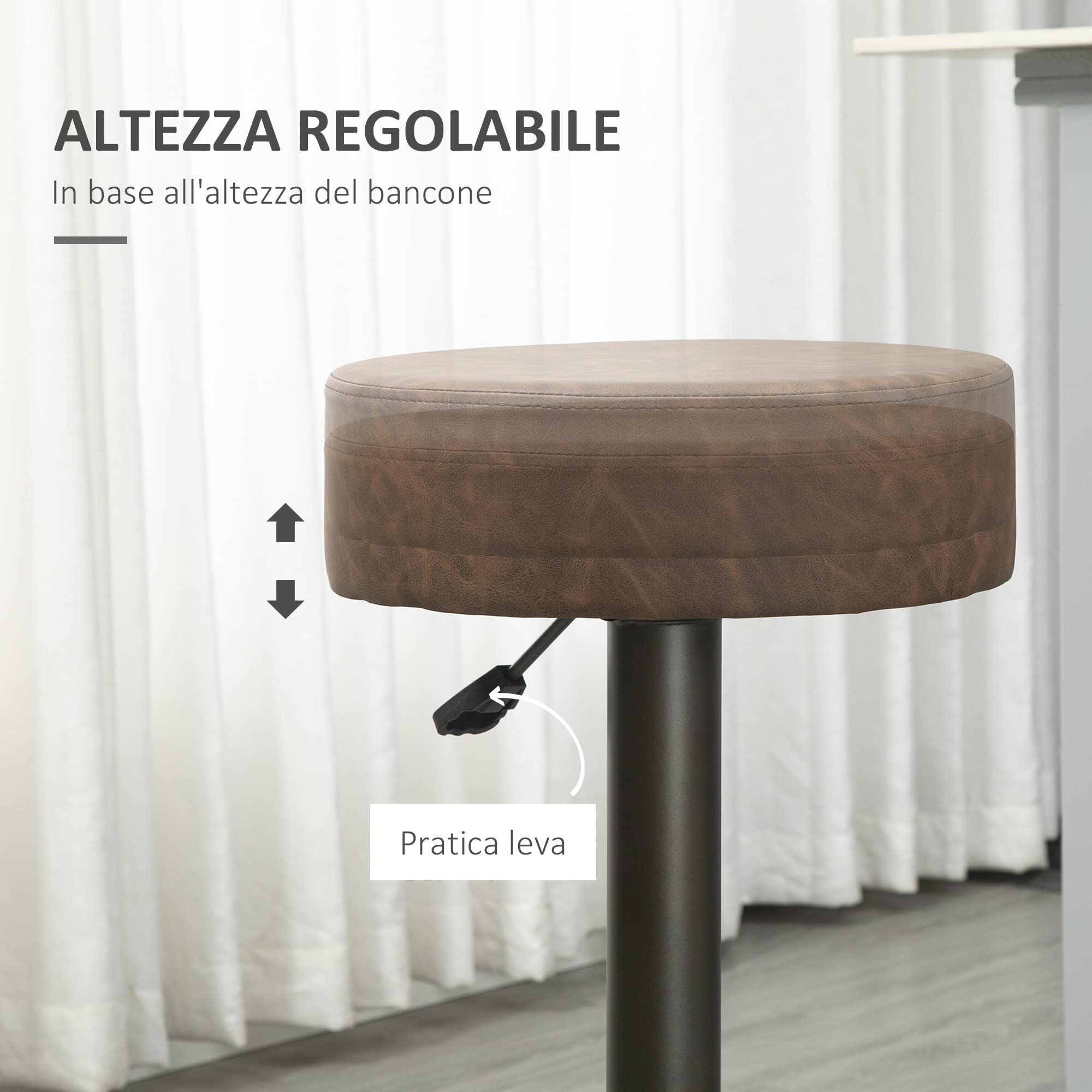HOMCOM Set di 2 Sgabelli da Bar con Poggiapiedi, 35x36x64-85cm Marrone