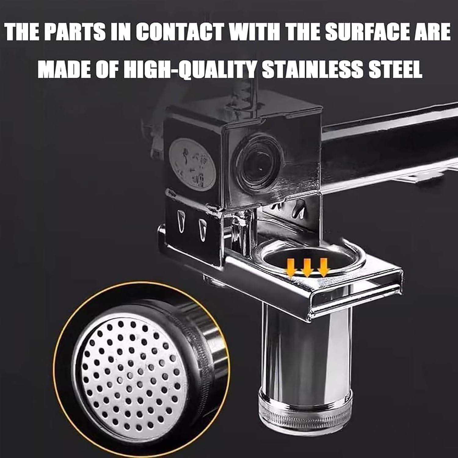 Stainless Steel Pasta Maker - Manual Hand Press Noodle Machine with 7 Molds, Detachable Cutter Head, Easy to Clean, Stable Base, Non-Slip, Long Service Life for Home and Restaurant Use