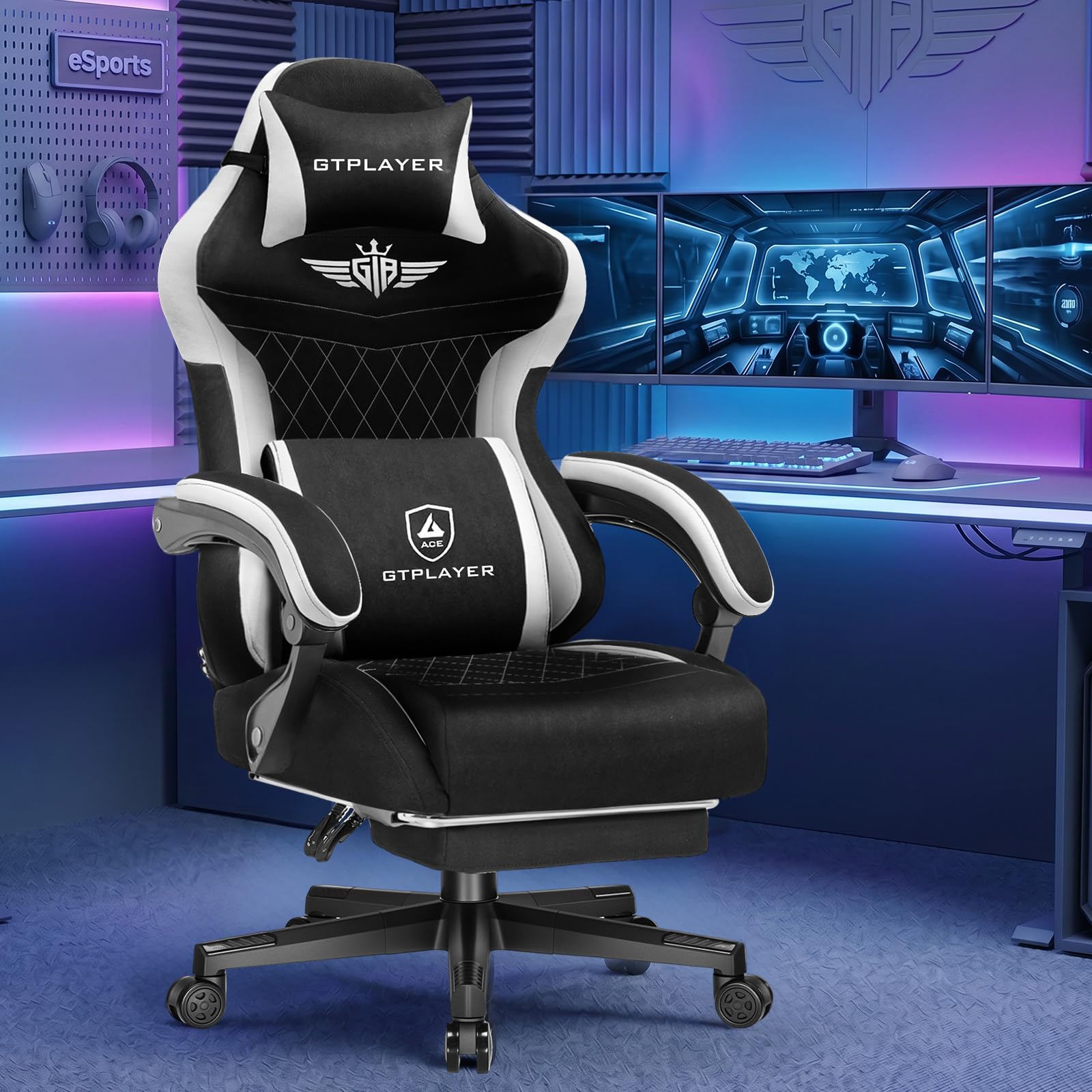 GTPLAYER Big and Tall Gaming Chair 400lbs Heavy Duty Office Chair with Foot Rest, High Back Pocket Spring Ergonomic Computer Chair for Adults,Wide Comfy Seated Cushion with Linkage Armrests,Dark Black