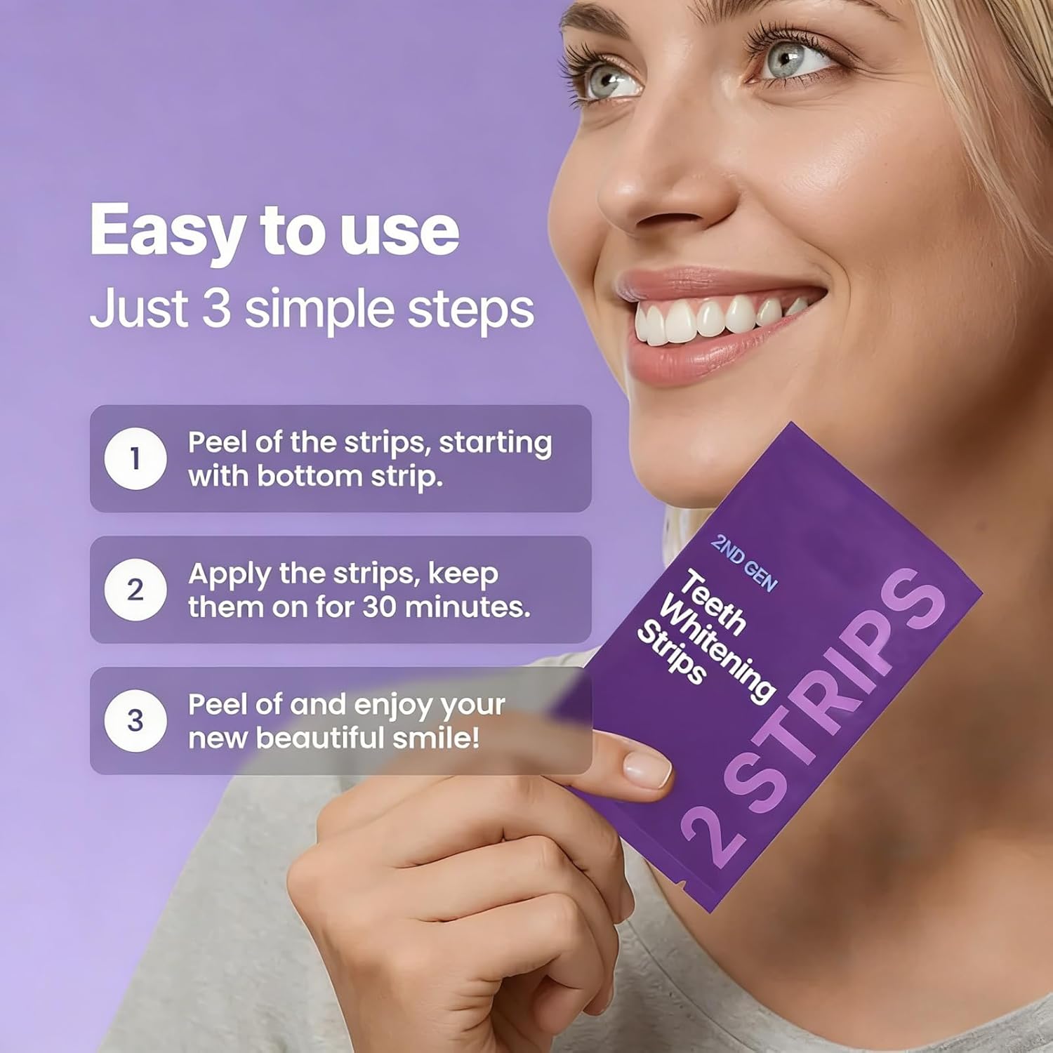 Purple Teeth Whitening Strips - Fast Dissolving Teeth Whitening Strips, Tooth Stain Treatment, Portable 42 Strips (Style B)