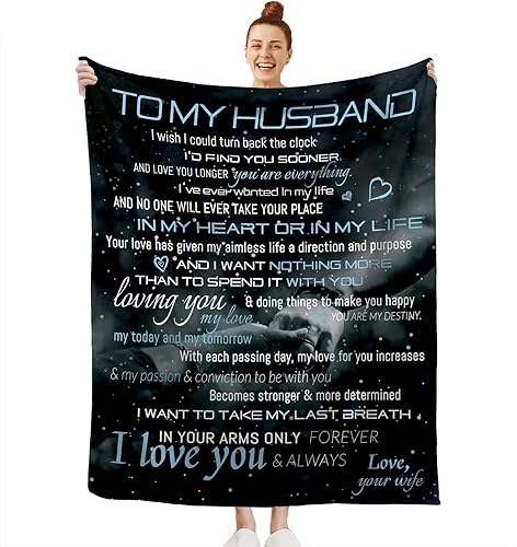 Manta de franela ultrasuave con texto en inglés To My Husband from Wife, para aniversario, manta cálida y acogedora para esposa, para sofá, cama,