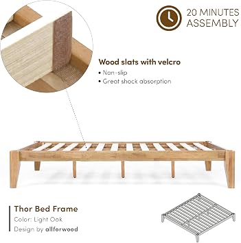 Thor Japanese Joinery Bed Frame Queen, Solid Wood (Light Oak)