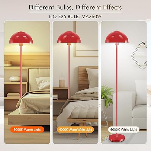 Miniatura 4 de Lámpara de pie, lámparas de pie industriales rojas para sala de estar, lámpara de pie de 65.6 pulgadas, pantalla de cúpula de hongo retro, metal