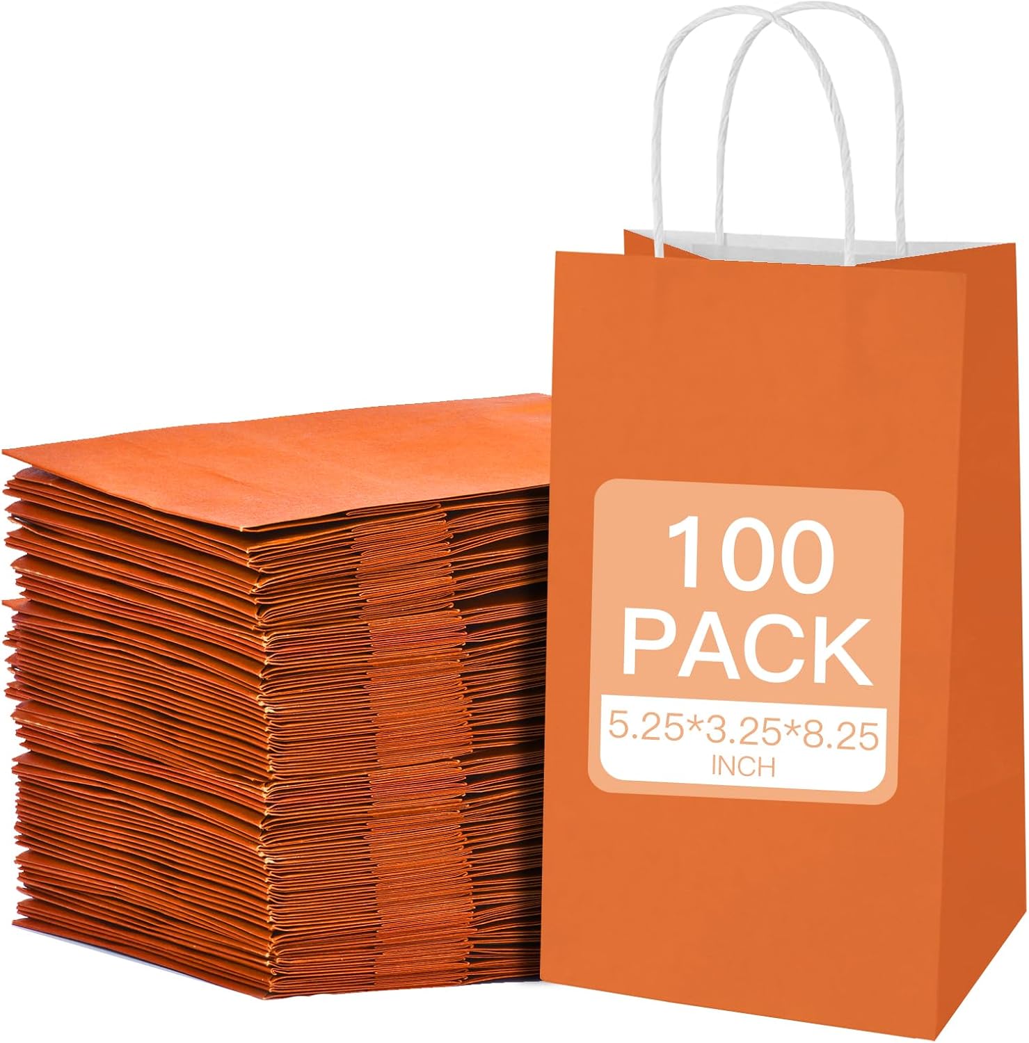 MOORAY 100 Pack Orange Small Paper Bags with Handles Bulk