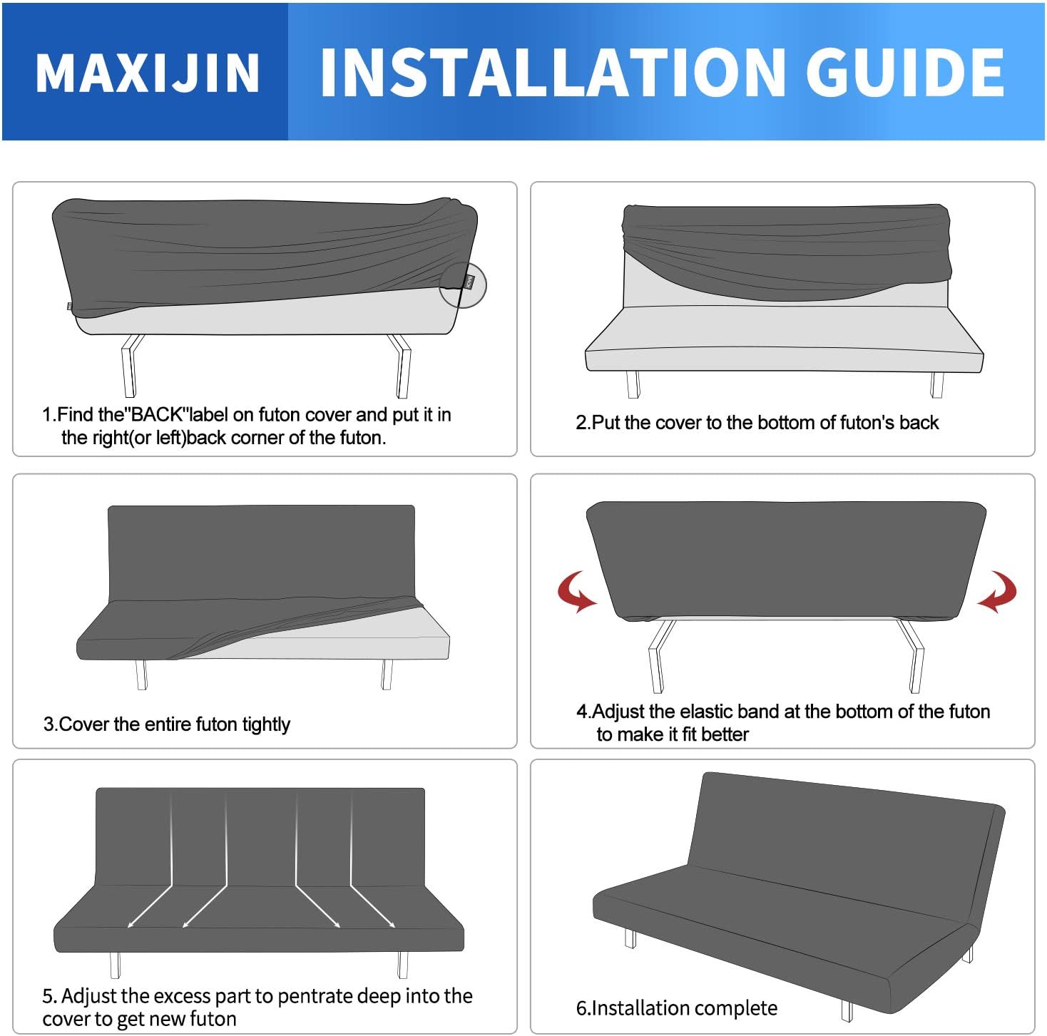 MAXIJIN Jacquard Futon Cover Stretch Armless Futon Sofa Cover Soft Futon Slipcover with Elastic Bottom Thick Sofa Bed Furniture Protector Covers, Machine Washable (Dark Gray)