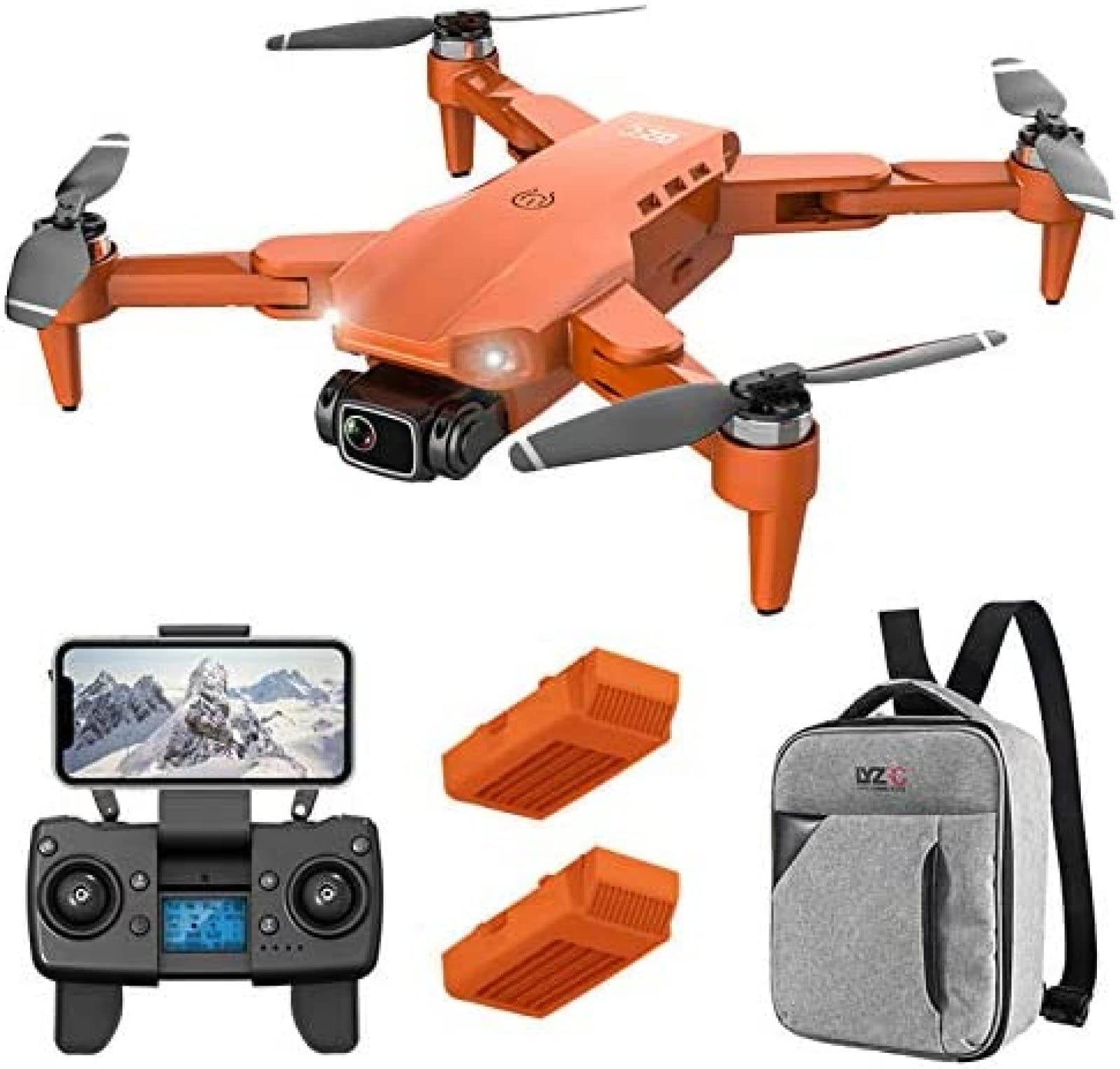 Drone GPS con cámara dual 4K UHD para adultos, zoom de 50x, distancia RC de 1200 M, cuadricóptero RC FPV plegable con 2 baterías, retorno automático a casa, sígueme, naranja