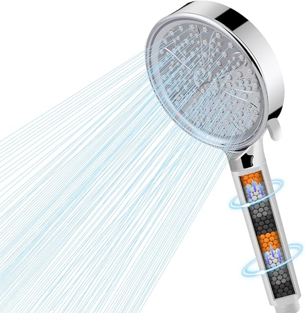 Shower Head, High Pressure Shower Heads Filter for Hard Water with 6 Spray Modes Ionic Shower Head Handheld Water Saving Showerhead Universal Large Power Shower Head for Low Water(Chrome White)